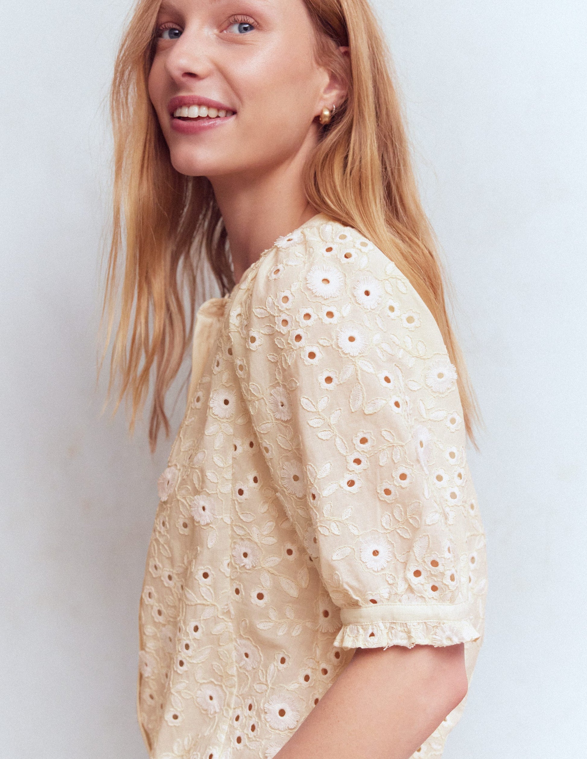 Boden Women's Camille Embroidered Cotton Top in White