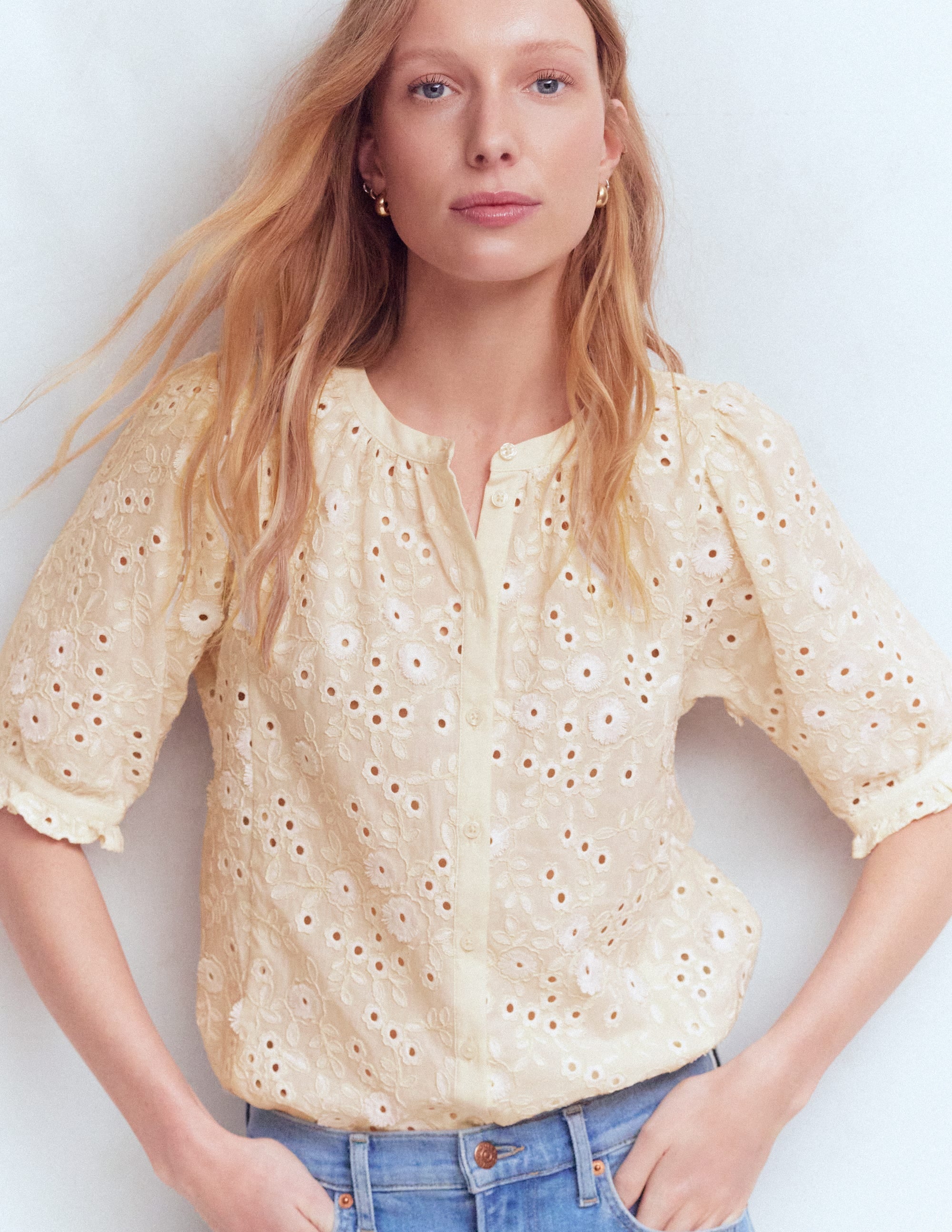 Camille Embroidered Cotton Top-Ivory Broderie | Boden USA