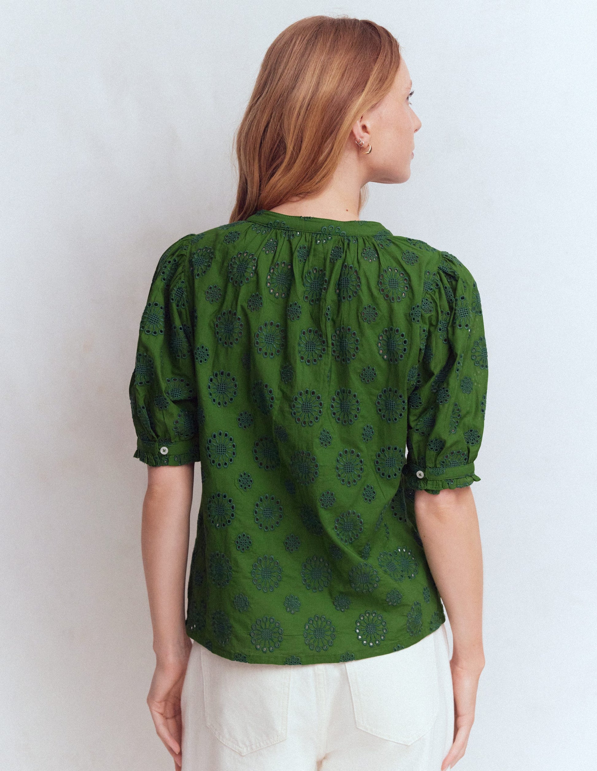 Camille Embroidered Cotton Top-Promenade Green Broderie-3