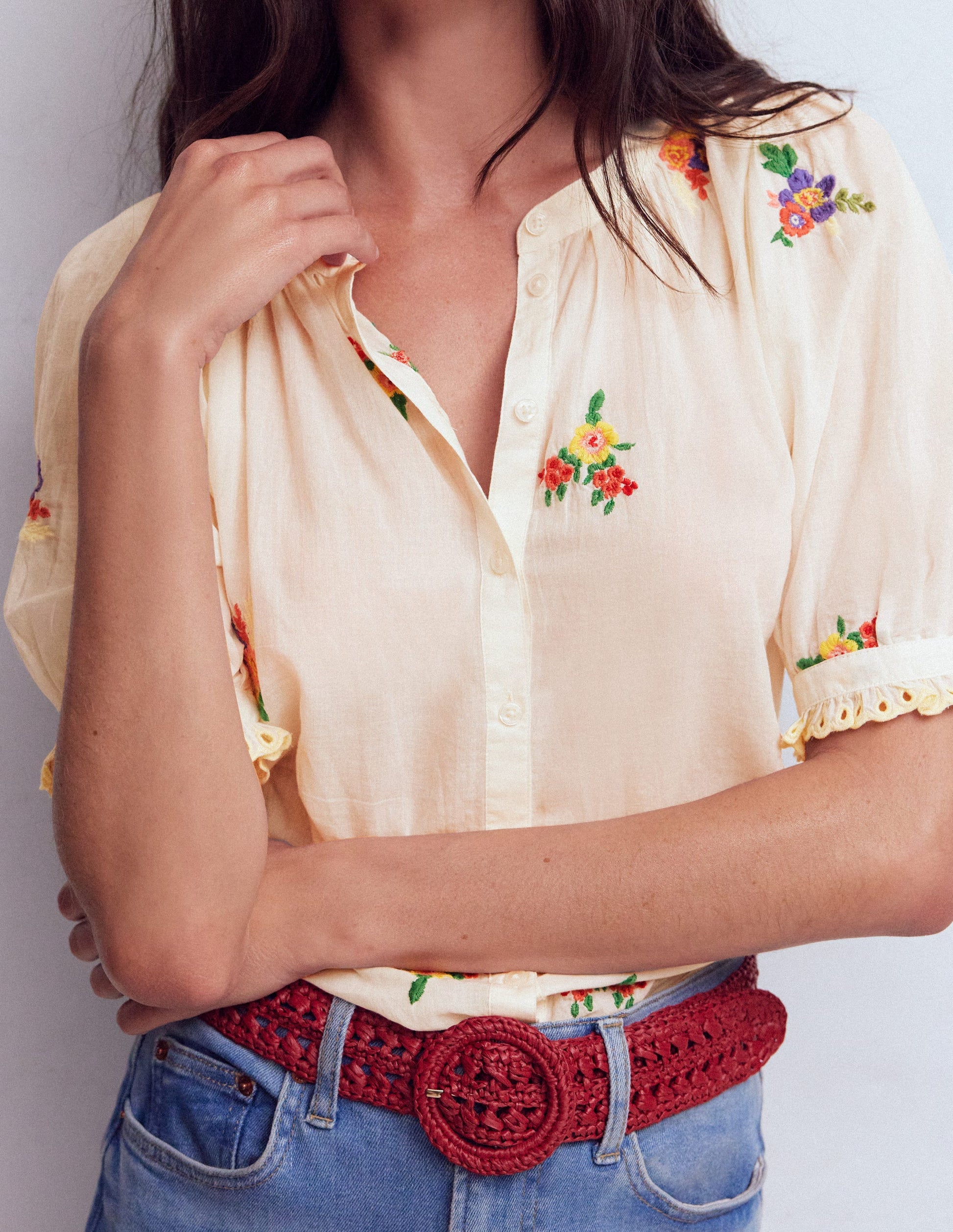Camille Embroidered Cotton Top-Ivory Floral Embroidery-3