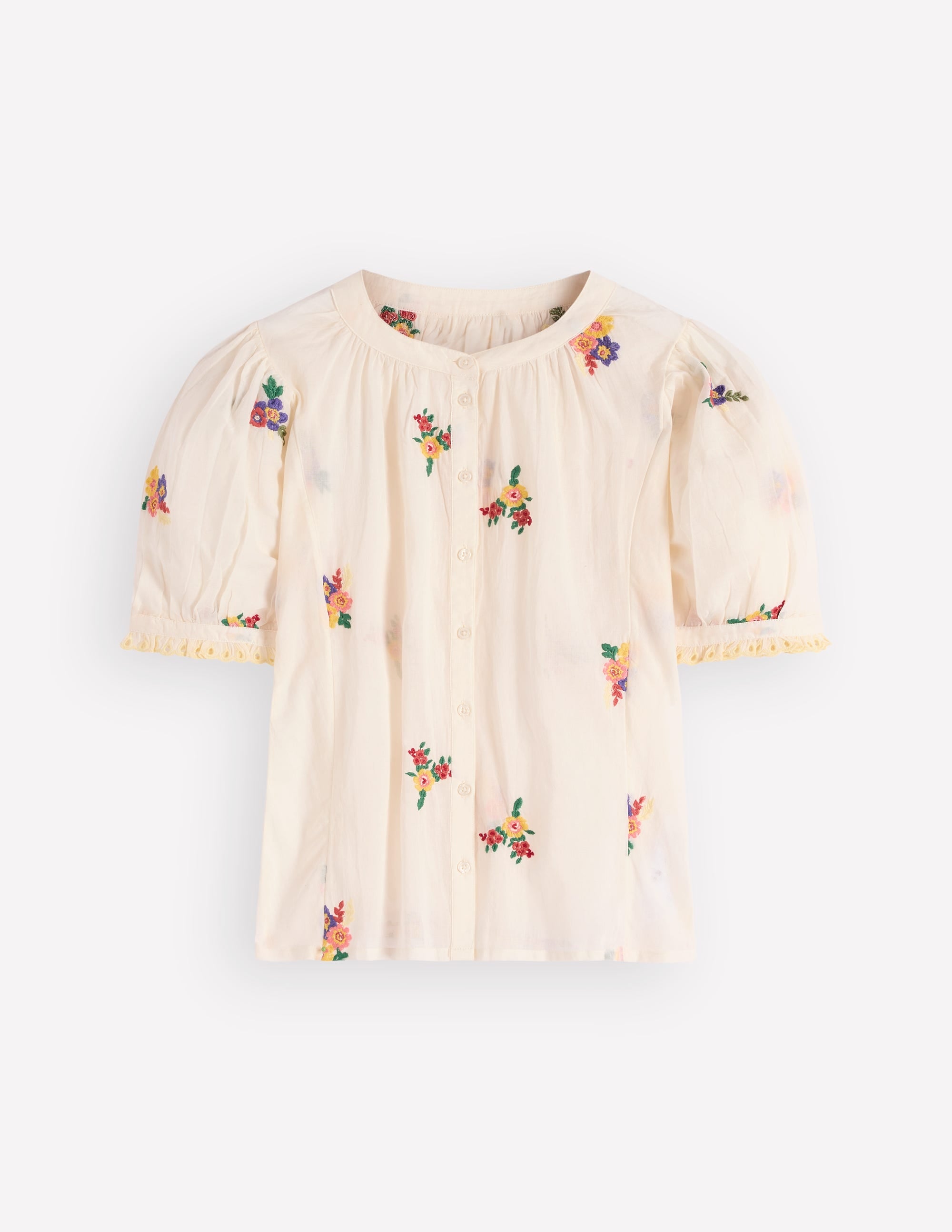 Camille Embroidered Cotton Top - Ivory Floral Embroidery | Boden USA