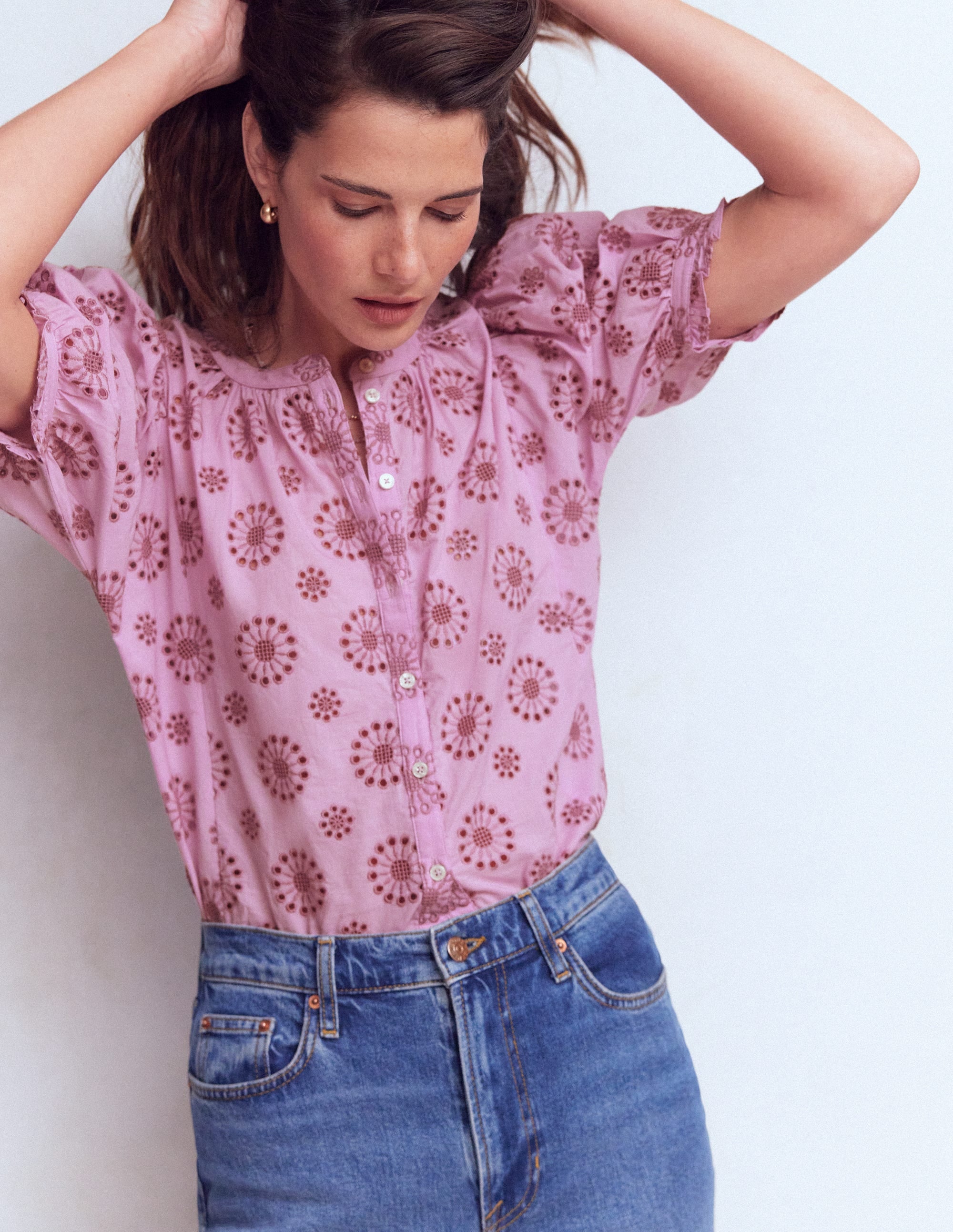 Camille Embroidered Cotton Top - Soft Lavender | Boden USA