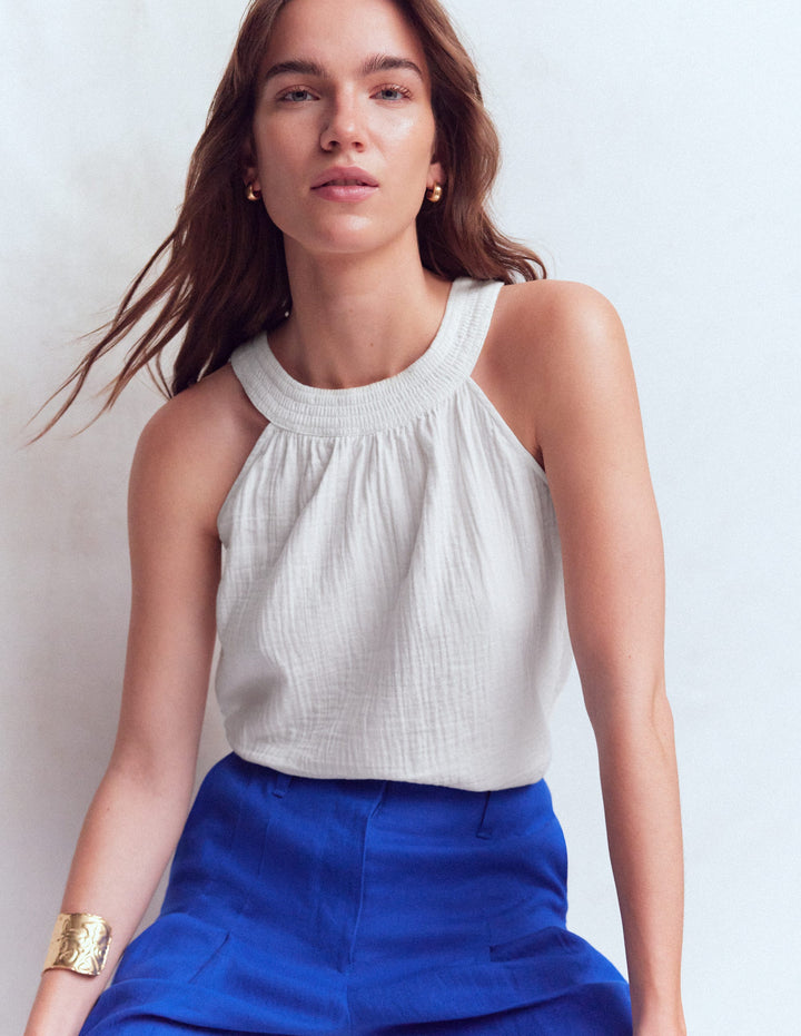 Halter-neck Double Cloth Top-White