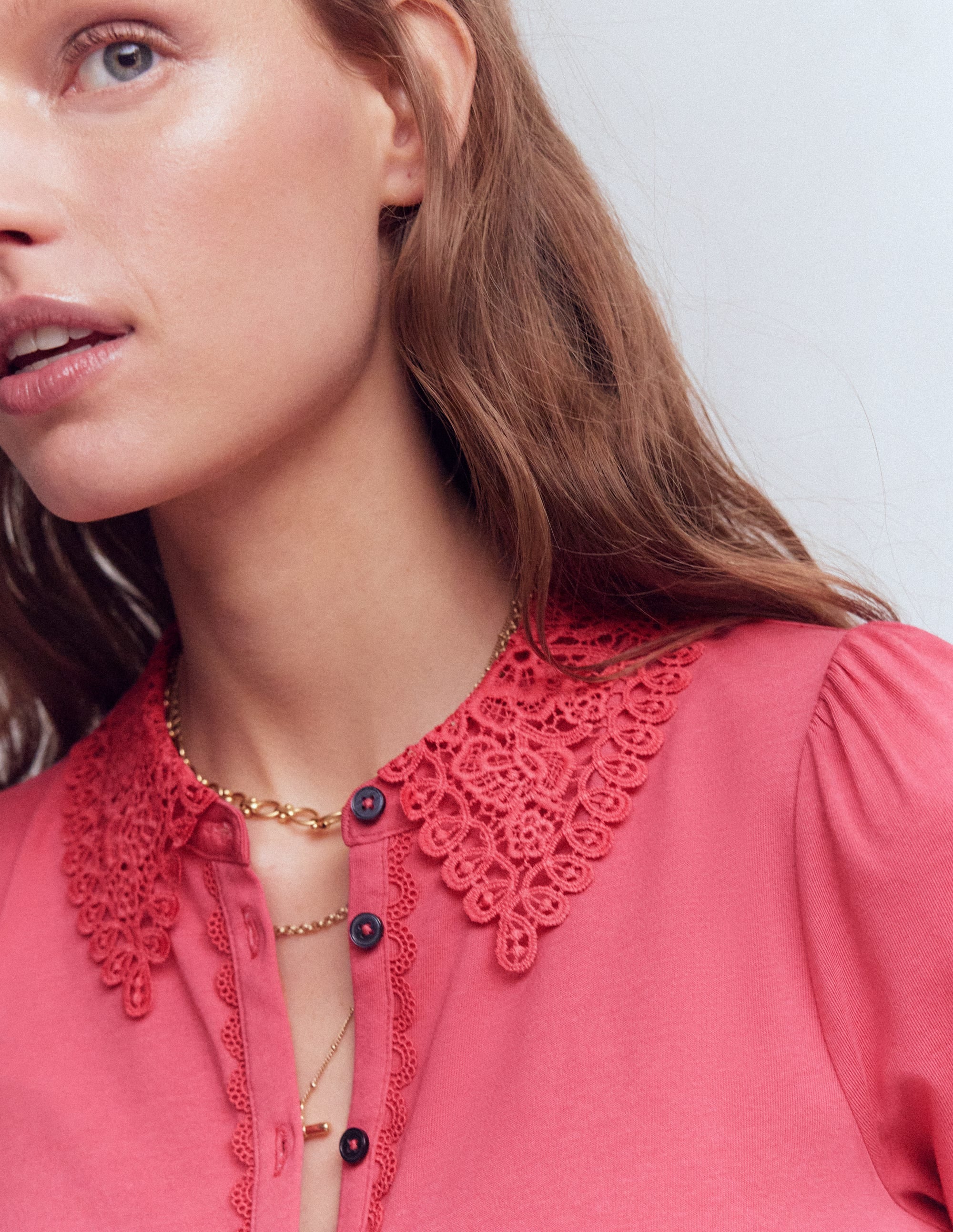Nessa Broderie Collar Blouse - Cherry Blush | Boden USA