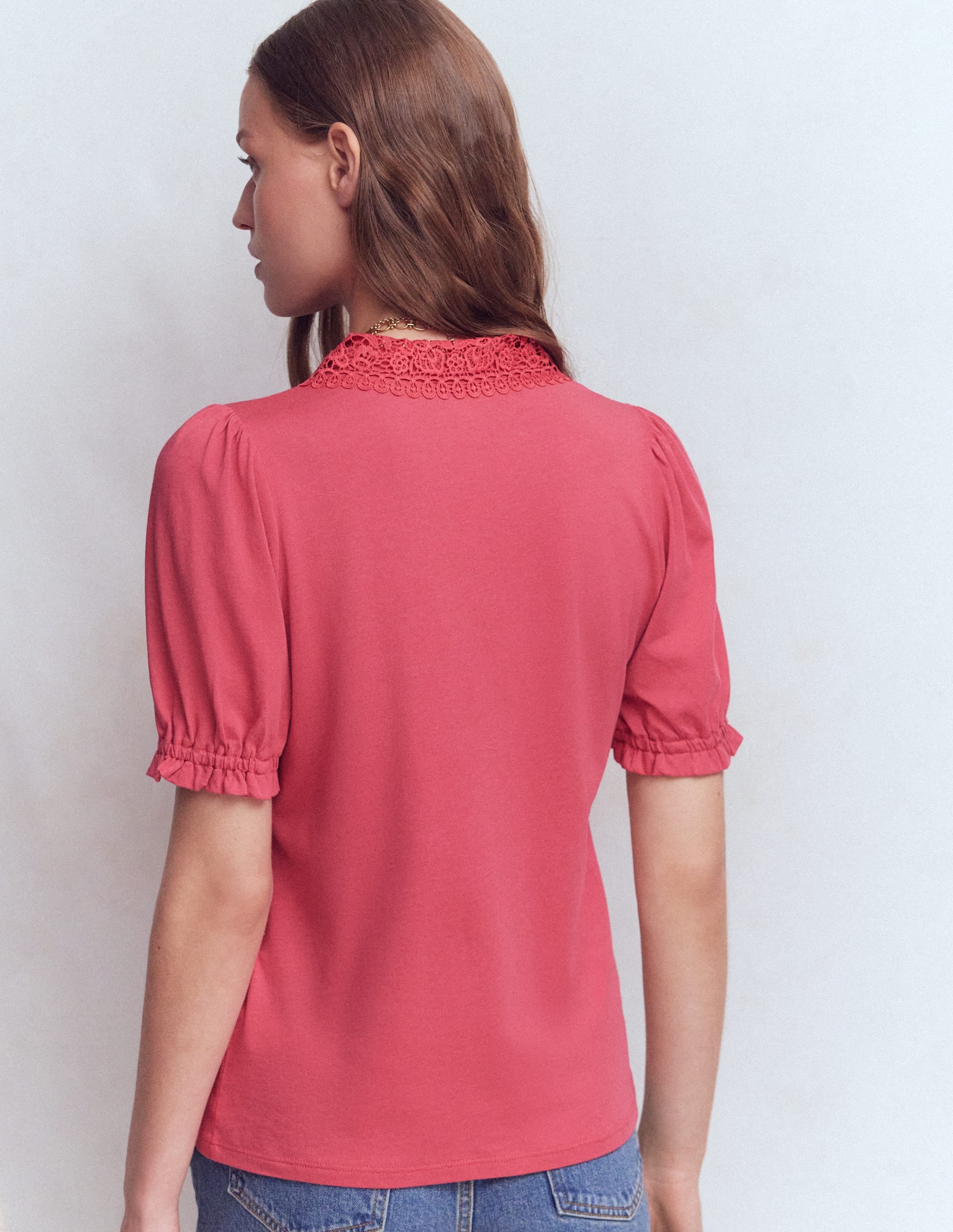 Nessa Broderie Collar Blouse-Cherry Blush | Boden USA
