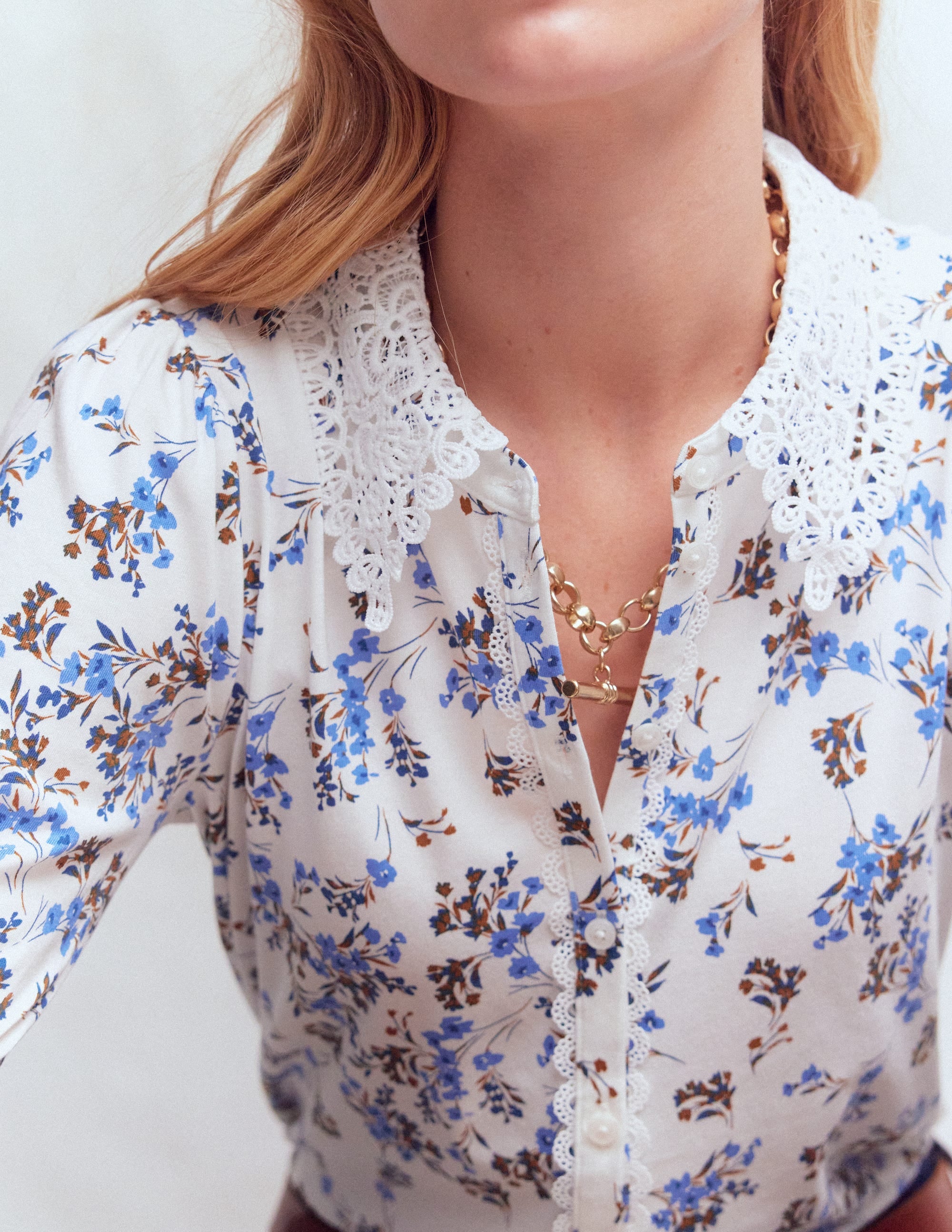 Nessa Broderie Collar Blouse-Ivory, Blue Bloom Scatter - Image 2