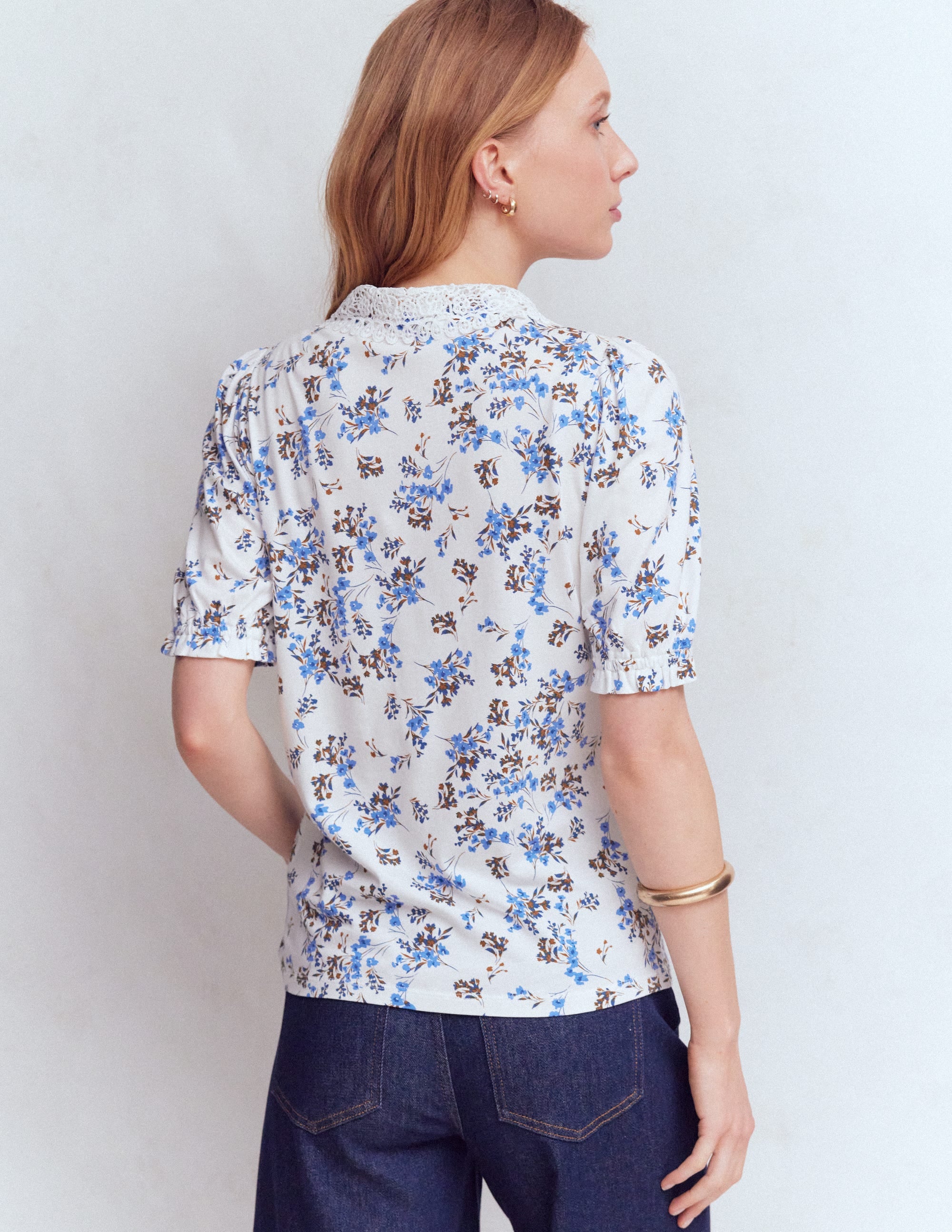 Nessa Broderie Collar Blouse-Ivory, Blue Bloom Scatter - Image 3