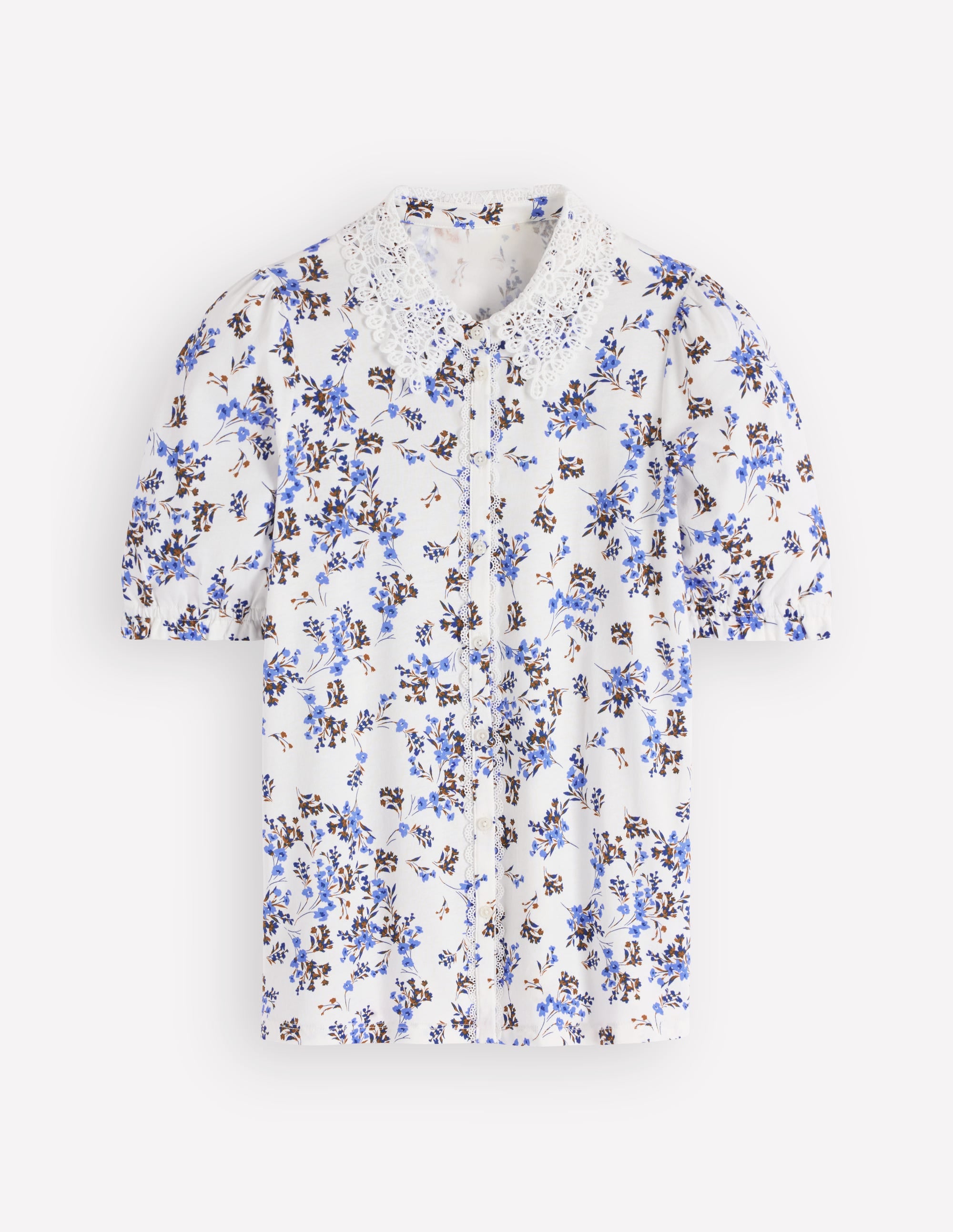 Nessa Broderie Collar Blouse-Ivory, Blue Bloom Scatter - Image 5