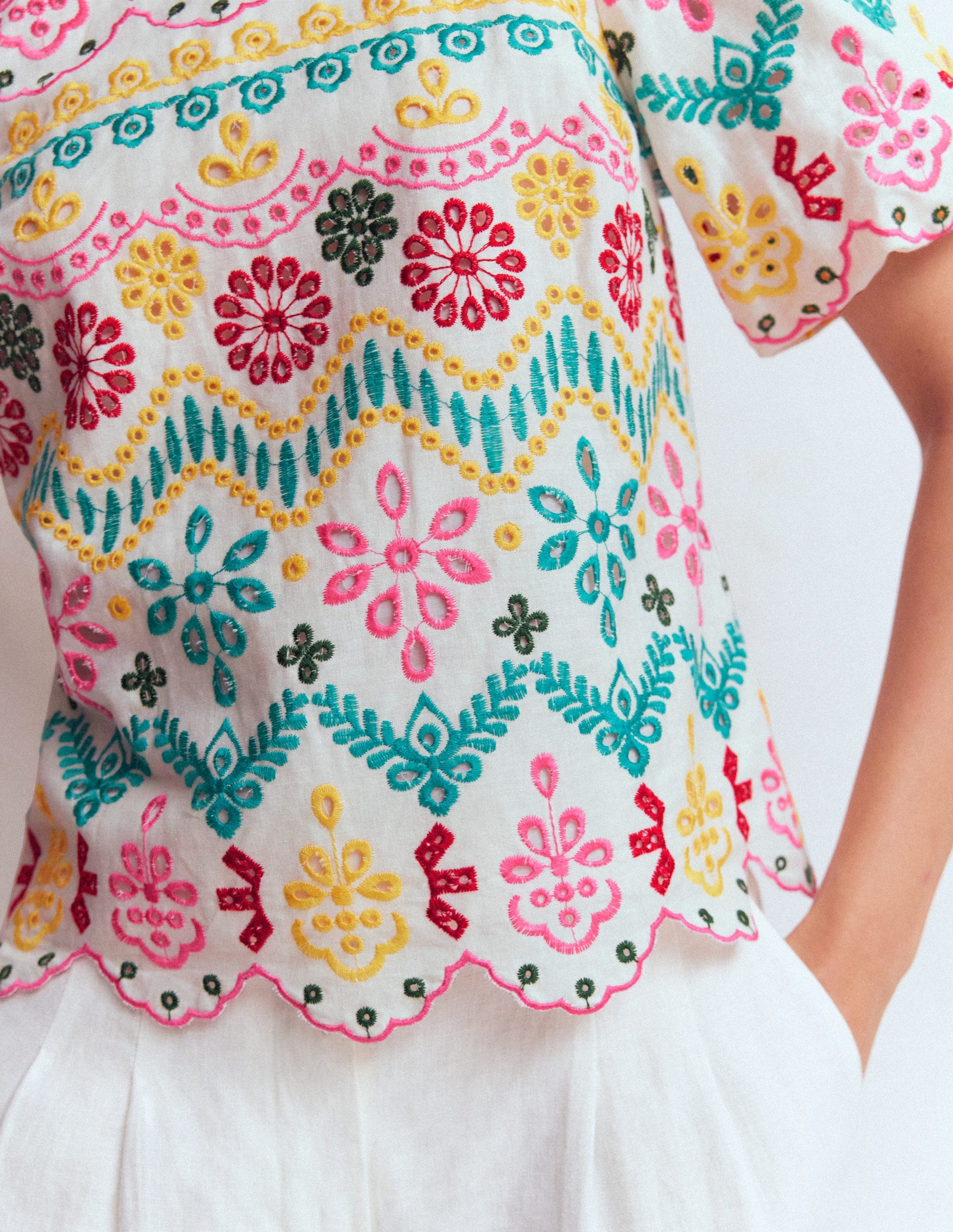 Linen Puff Sleeve Top-Multi Broderie-4