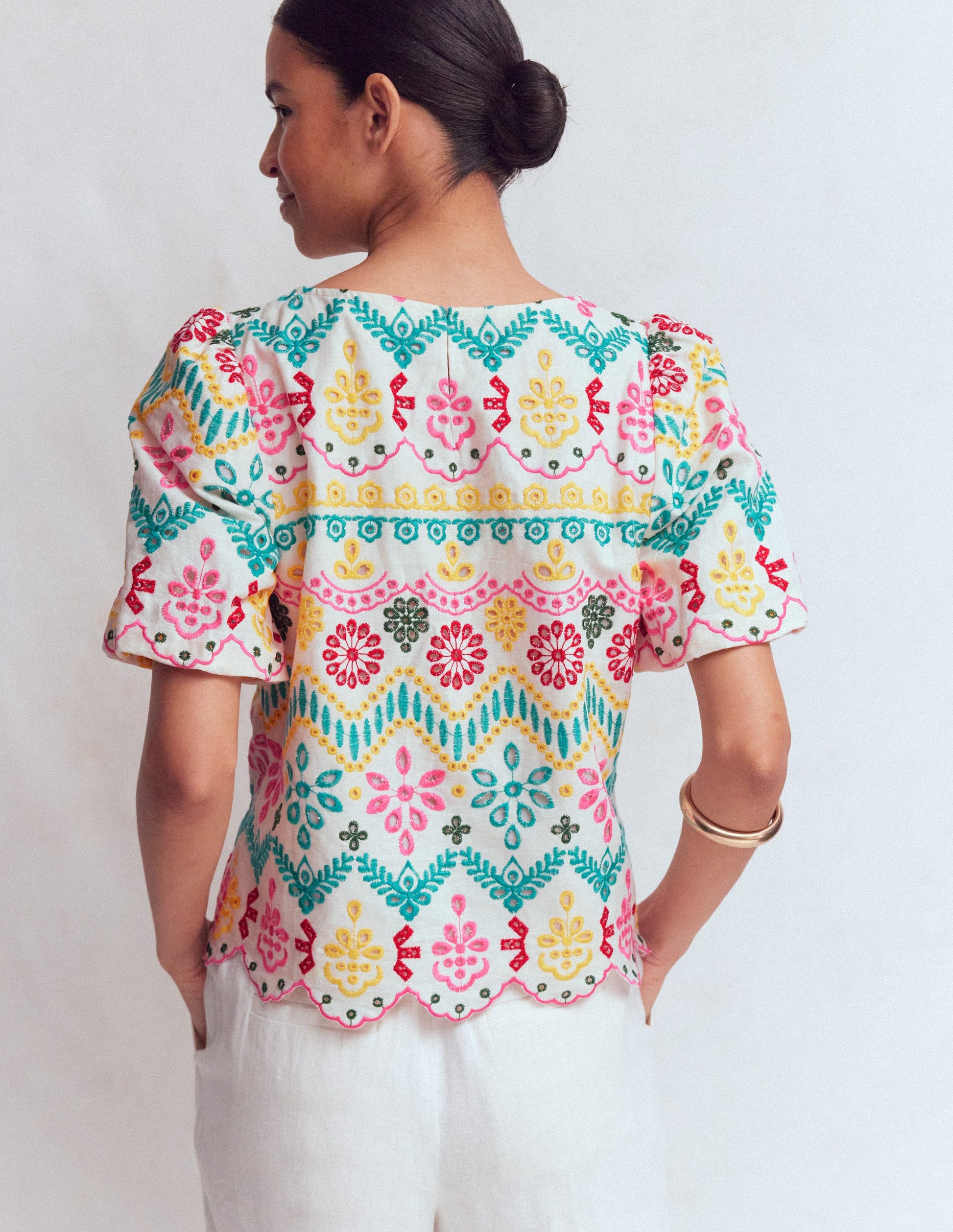 Linen Puff Sleeve Top-Multi Broderie-5