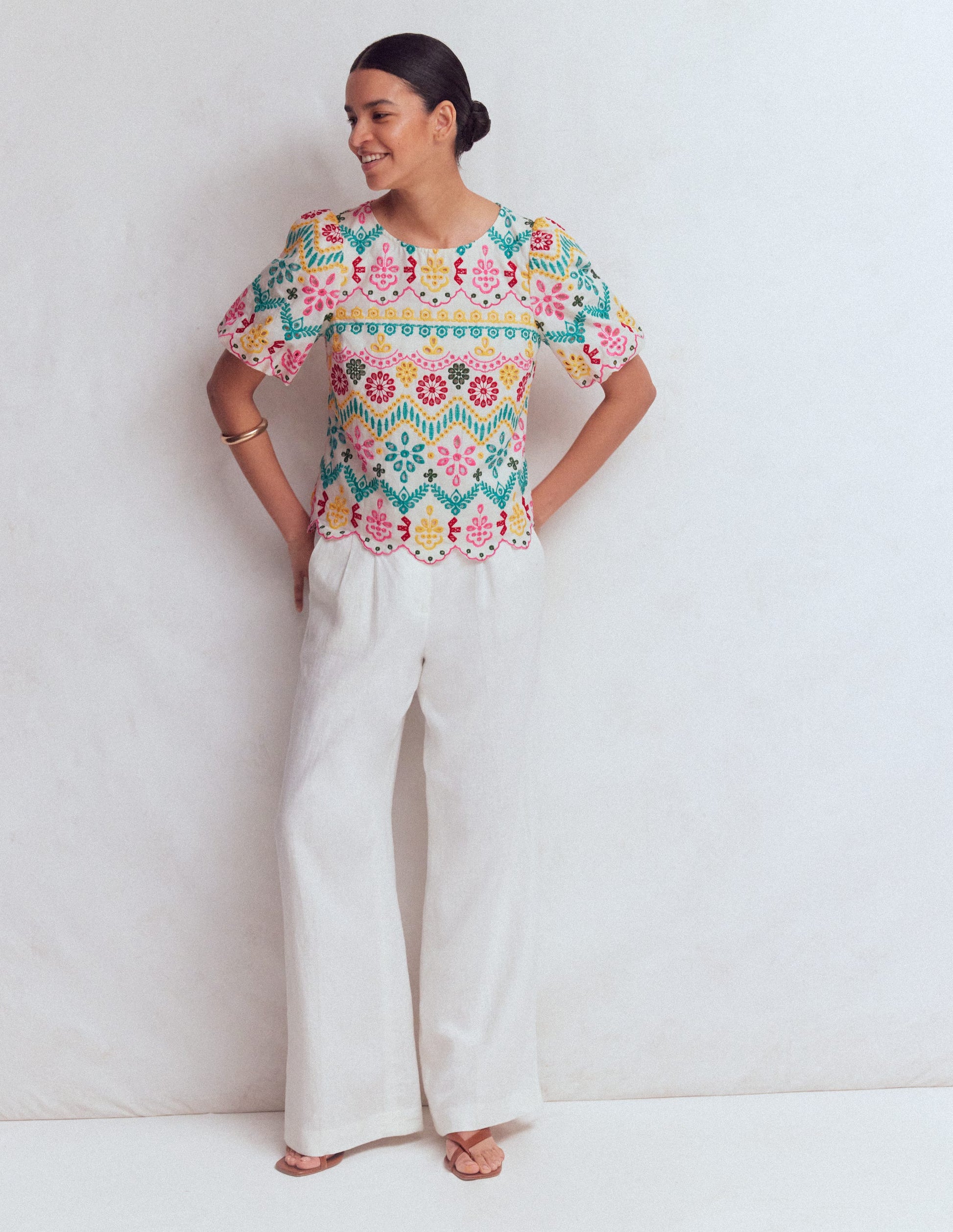 Linen Puff Sleeve Top-Multi Broderie-6