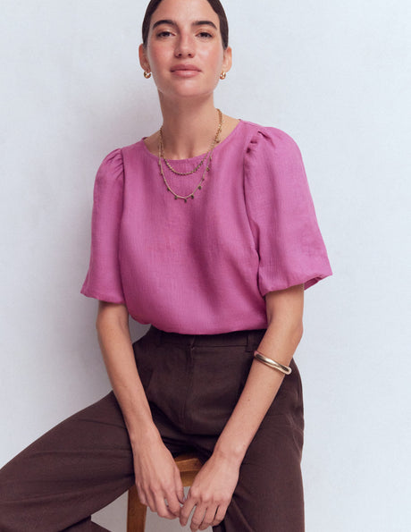 Linen Puff Sleeve Top