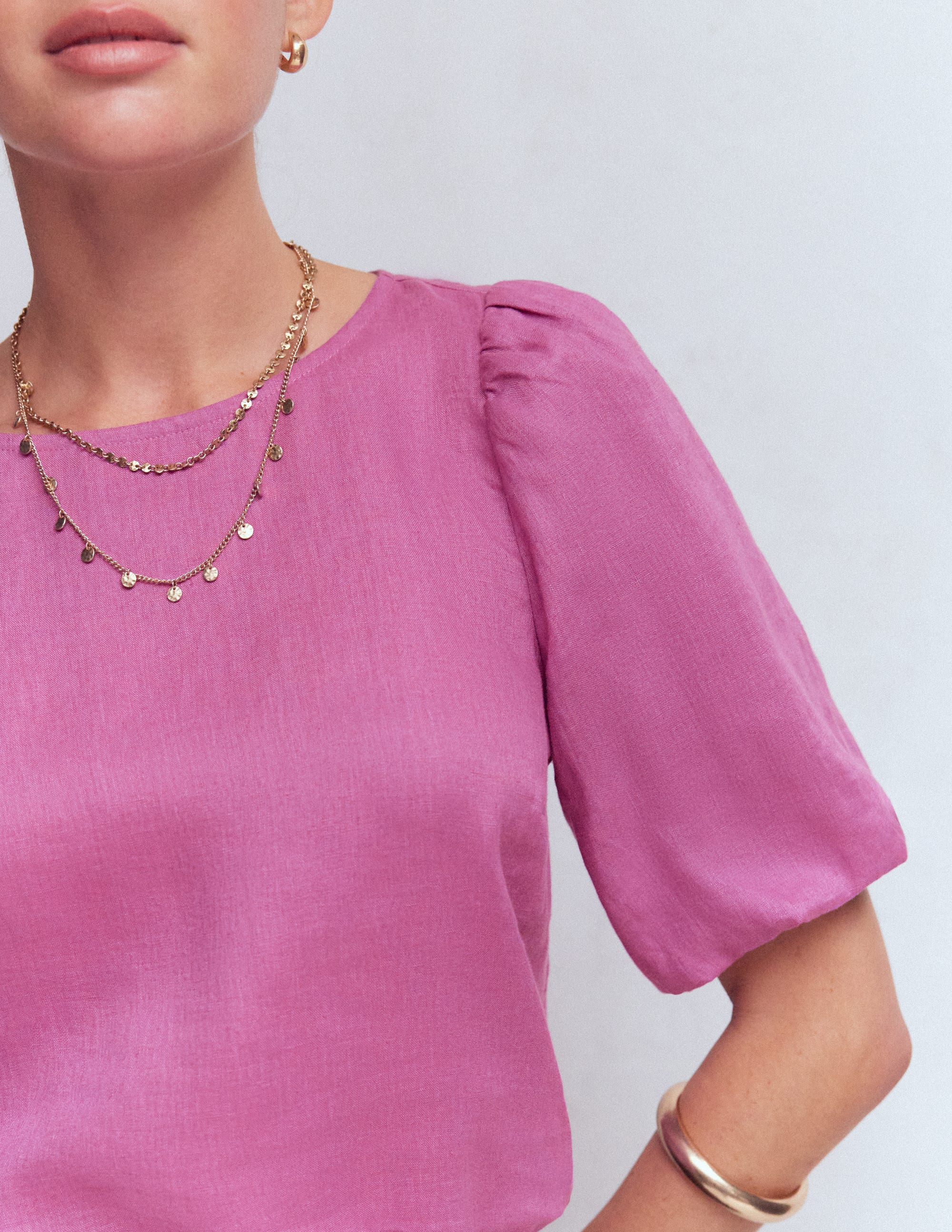 Linen Puff Sleeve Top-Clover Purple - Image 2