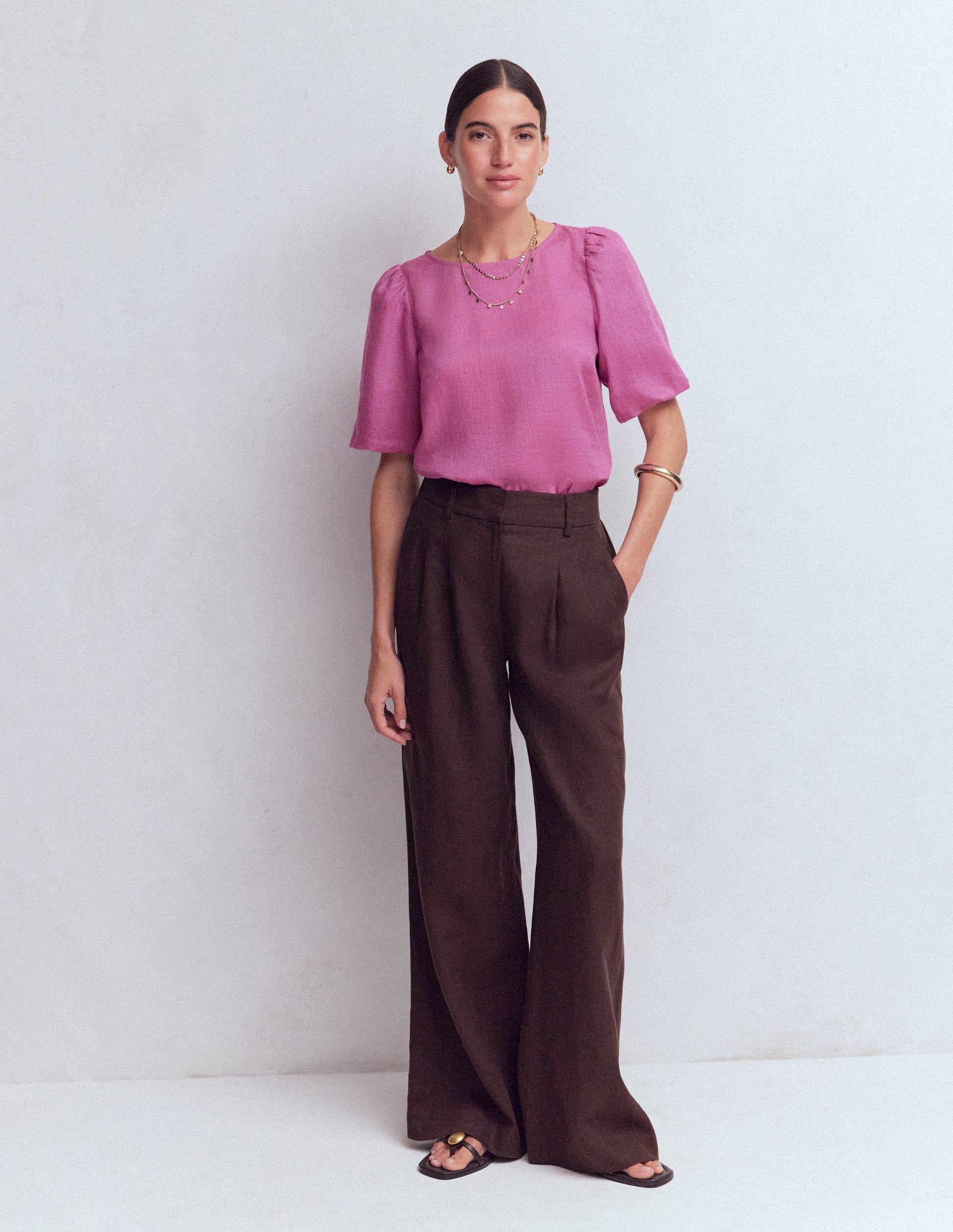 Linen Puff Sleeve Top-Clover Purple-4