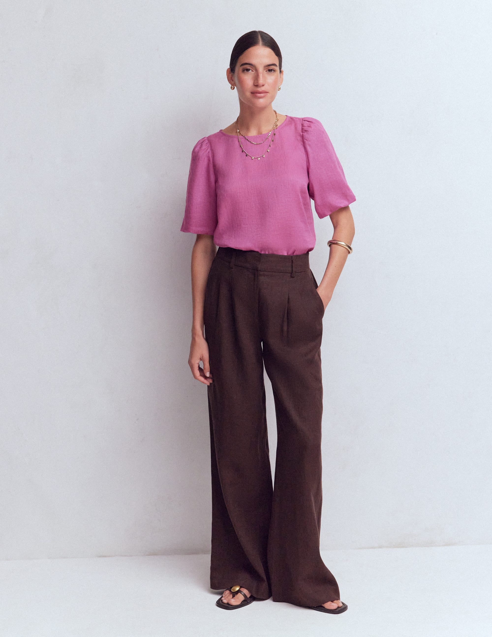 Linen Puff Sleeve Top-Clover Purple - Image 4