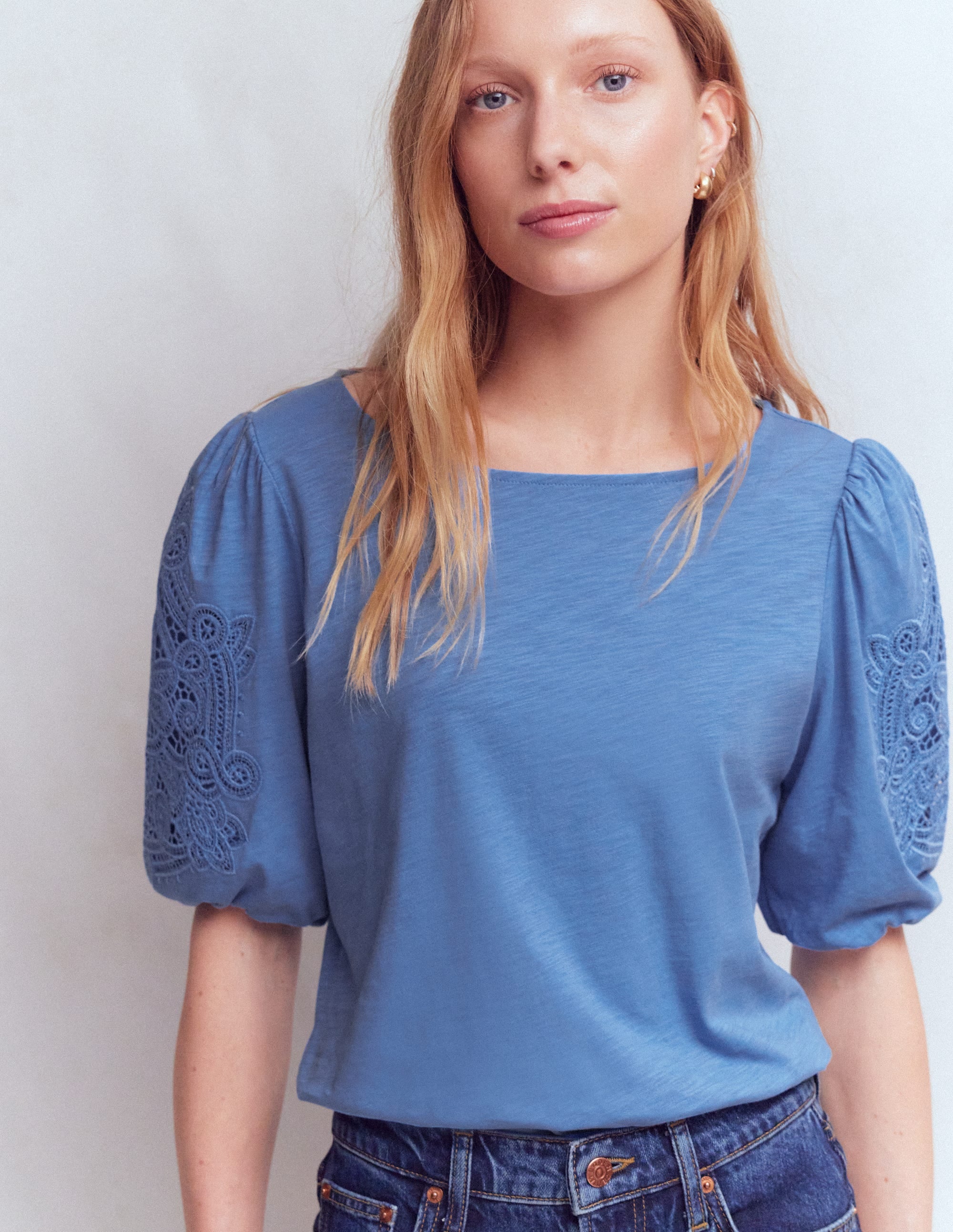 Tape Lace T - shirt - Forget Me Not Blue | Boden USA