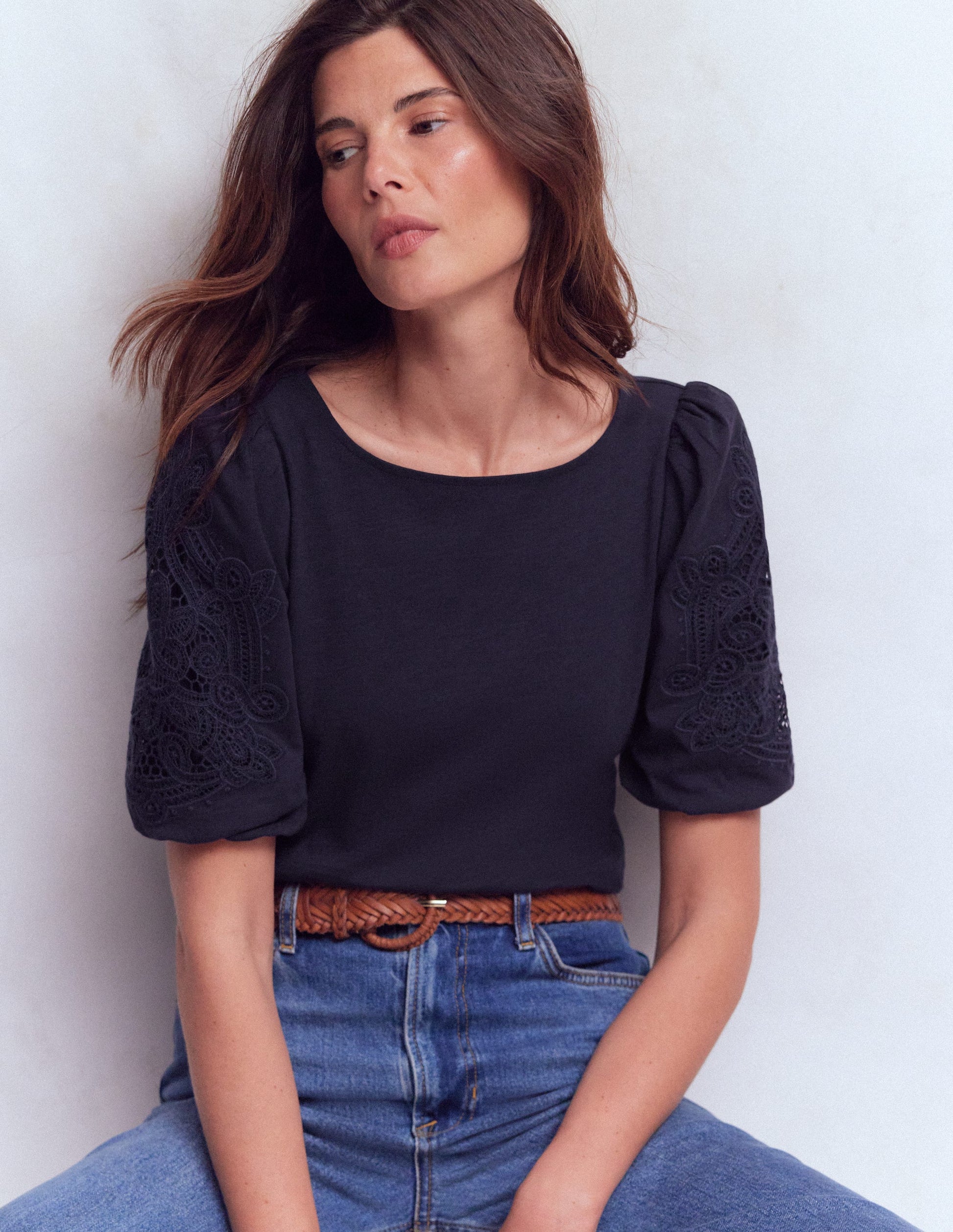 Tape Lace T-shirt-Navy-5