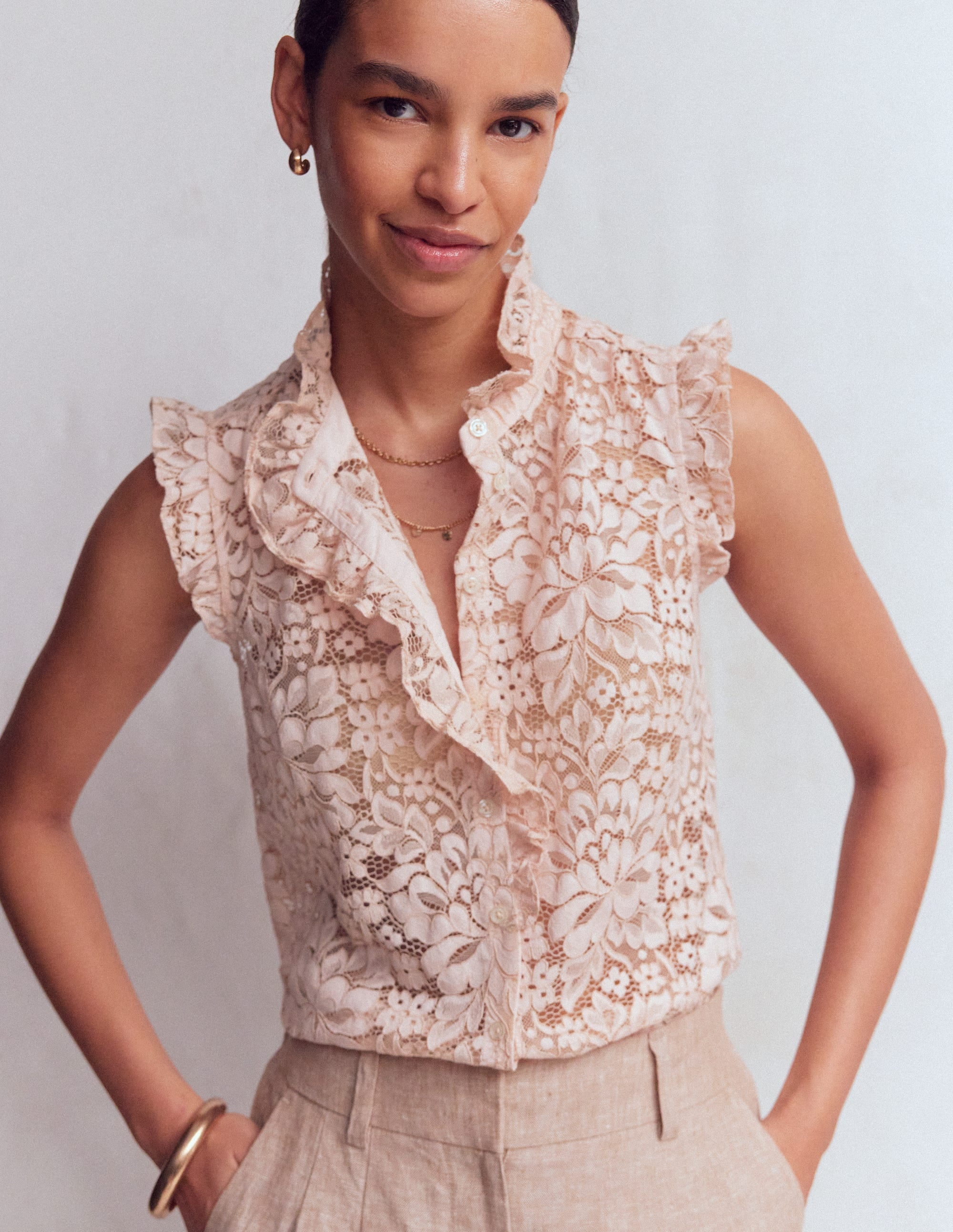 Isabel Sleeveless Lace Top-Pale Pink | Boden USA
