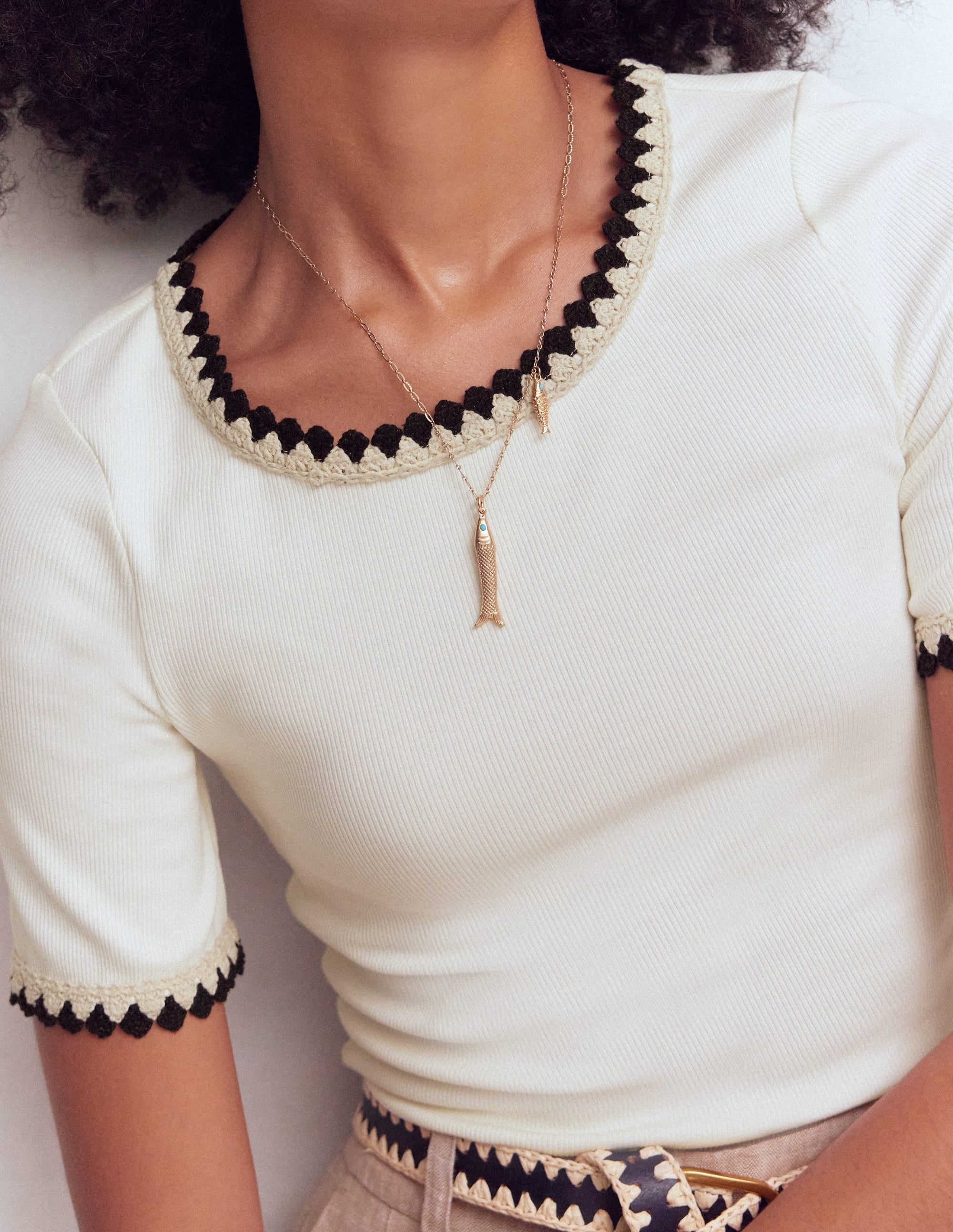 Maddie Trim Detail T - Shirt - Ivory with Black | Boden USA