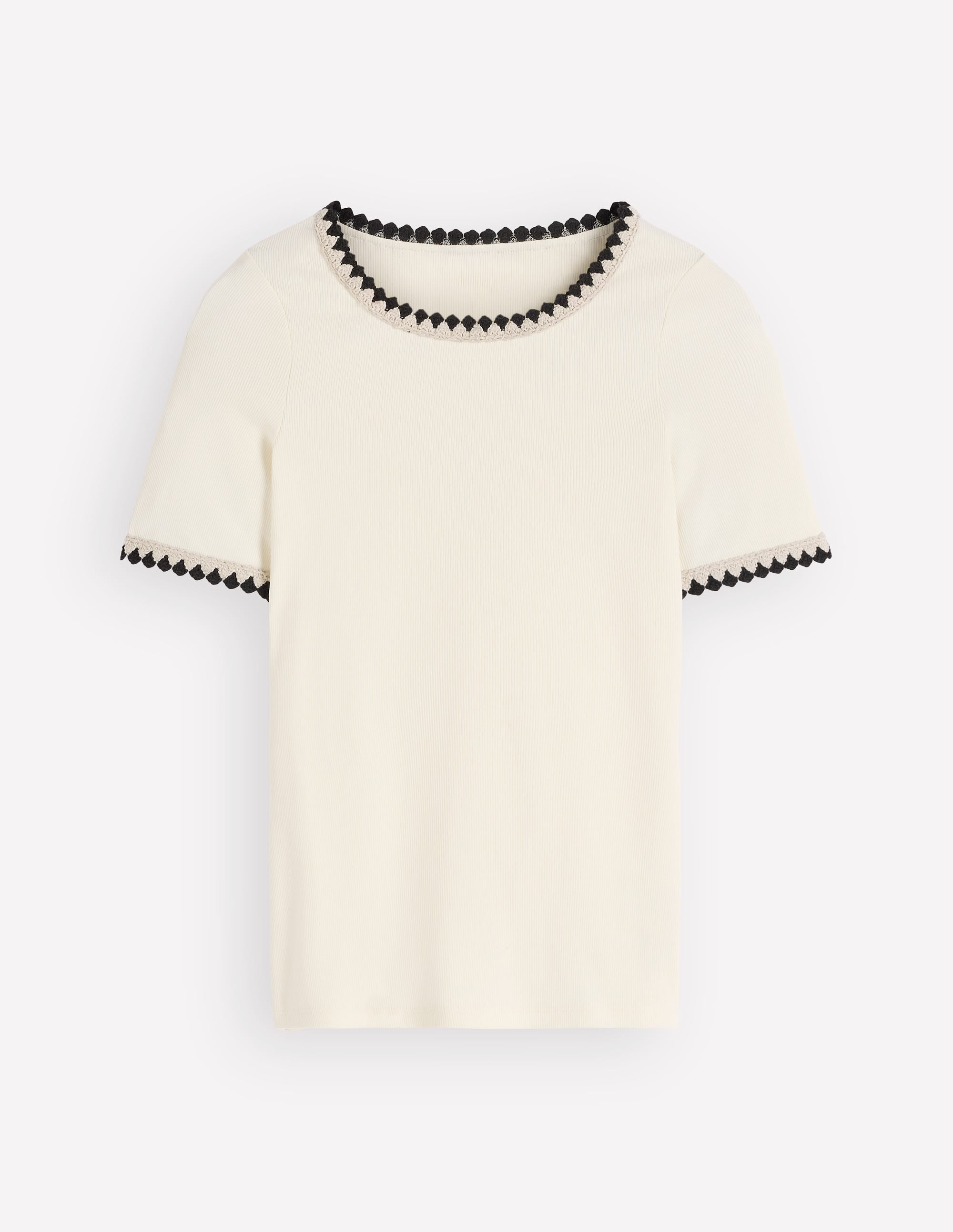 Maddie Trim Detail T-Shirt-Ivory with Black - Image 6