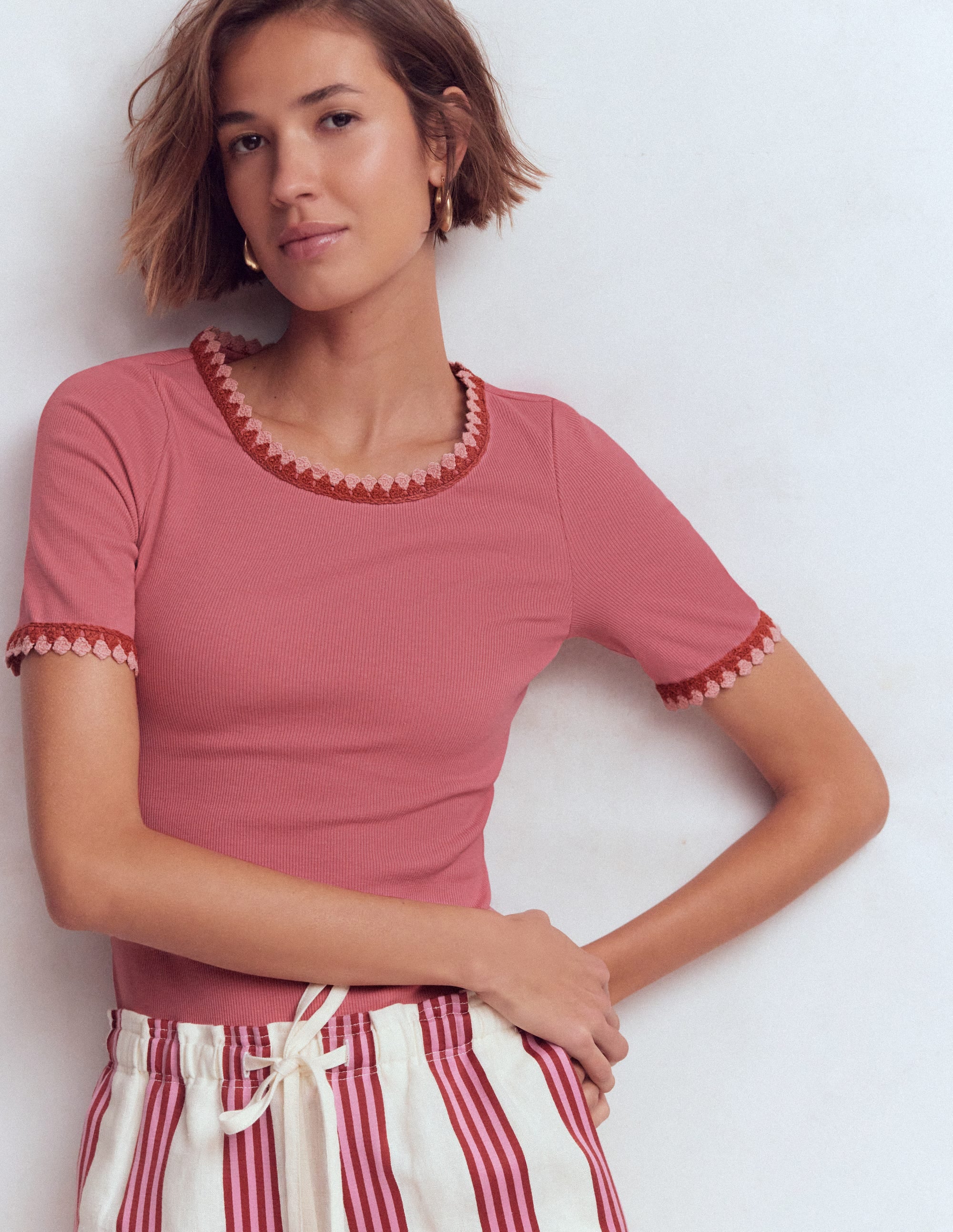 Maddie Trim Detail T-Shirt-Vintage Rose | Boden USA