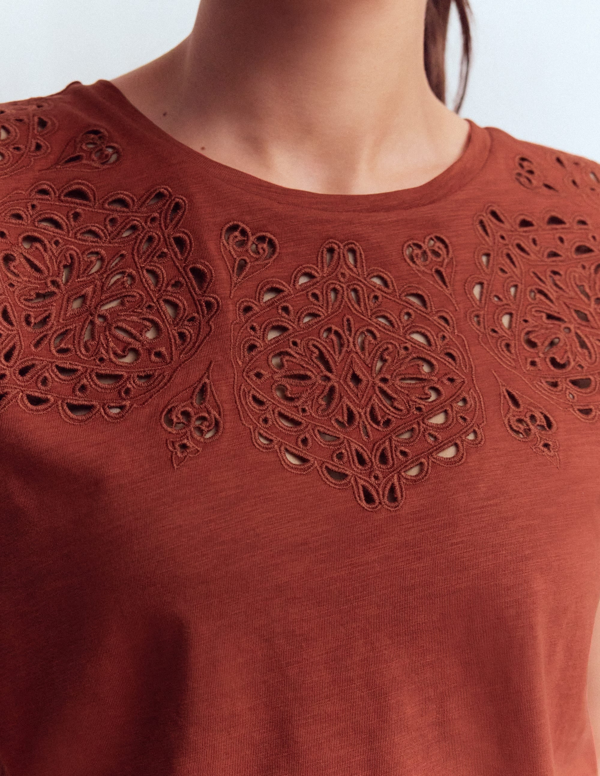 Willow Broderie T-shirt-Burnt Orange - Image 2