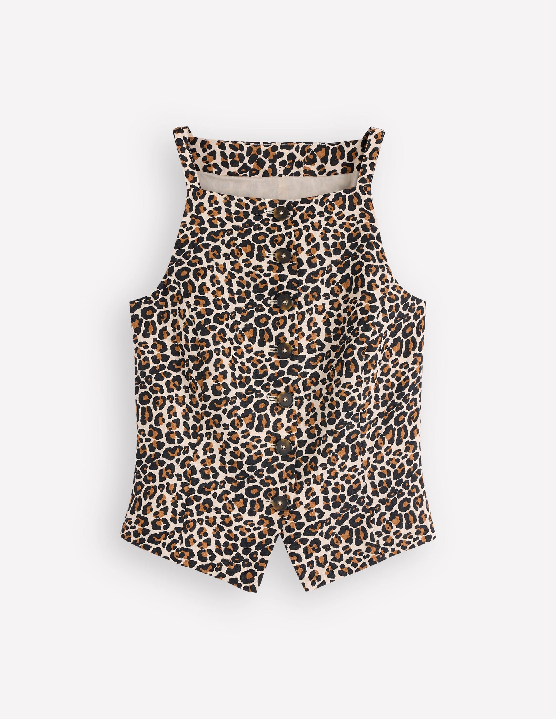 Square Neck Linen Waistcoat-Leopard Print-5