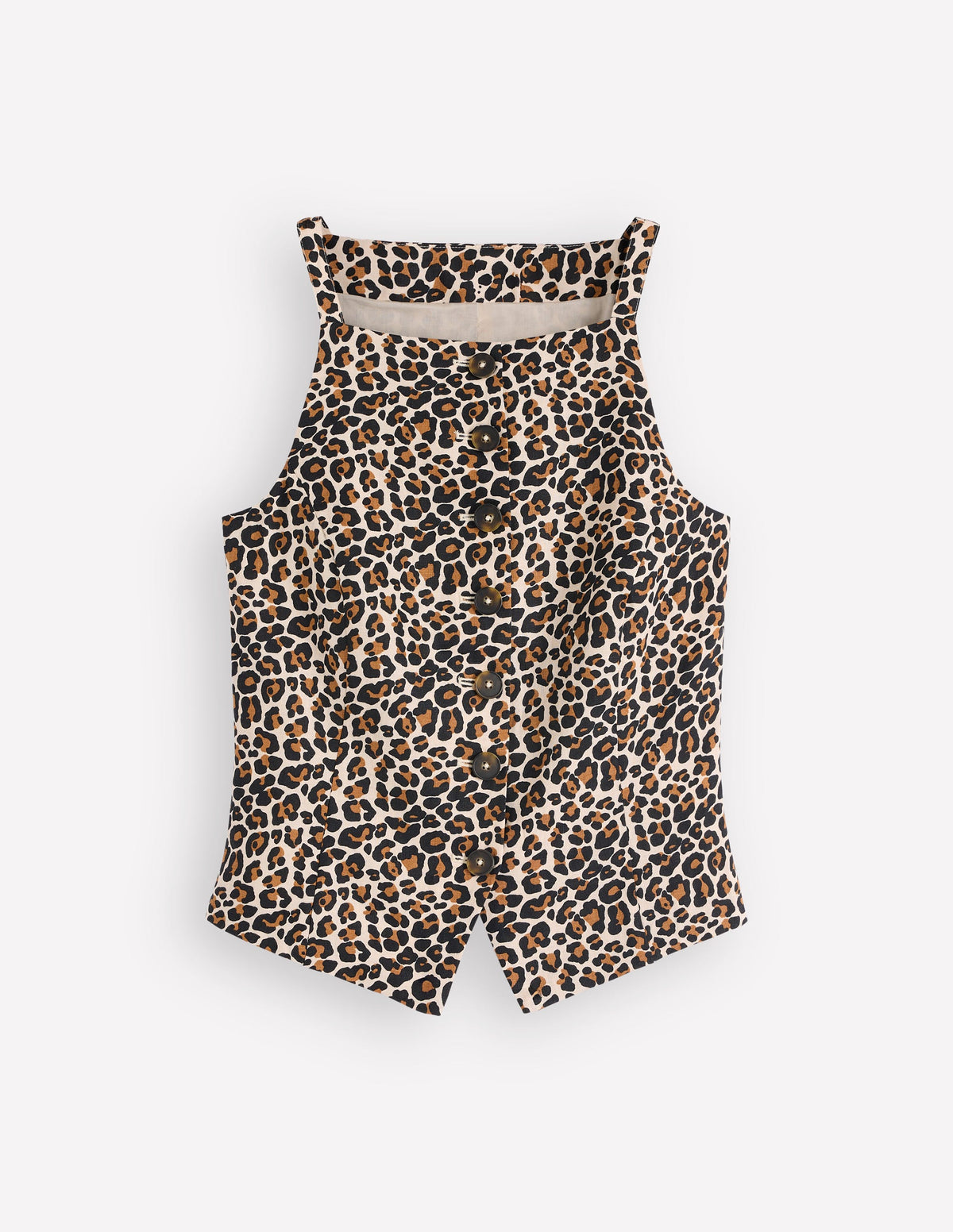 Square Neck Linen Waistcoat-Leopard Print - Image 5