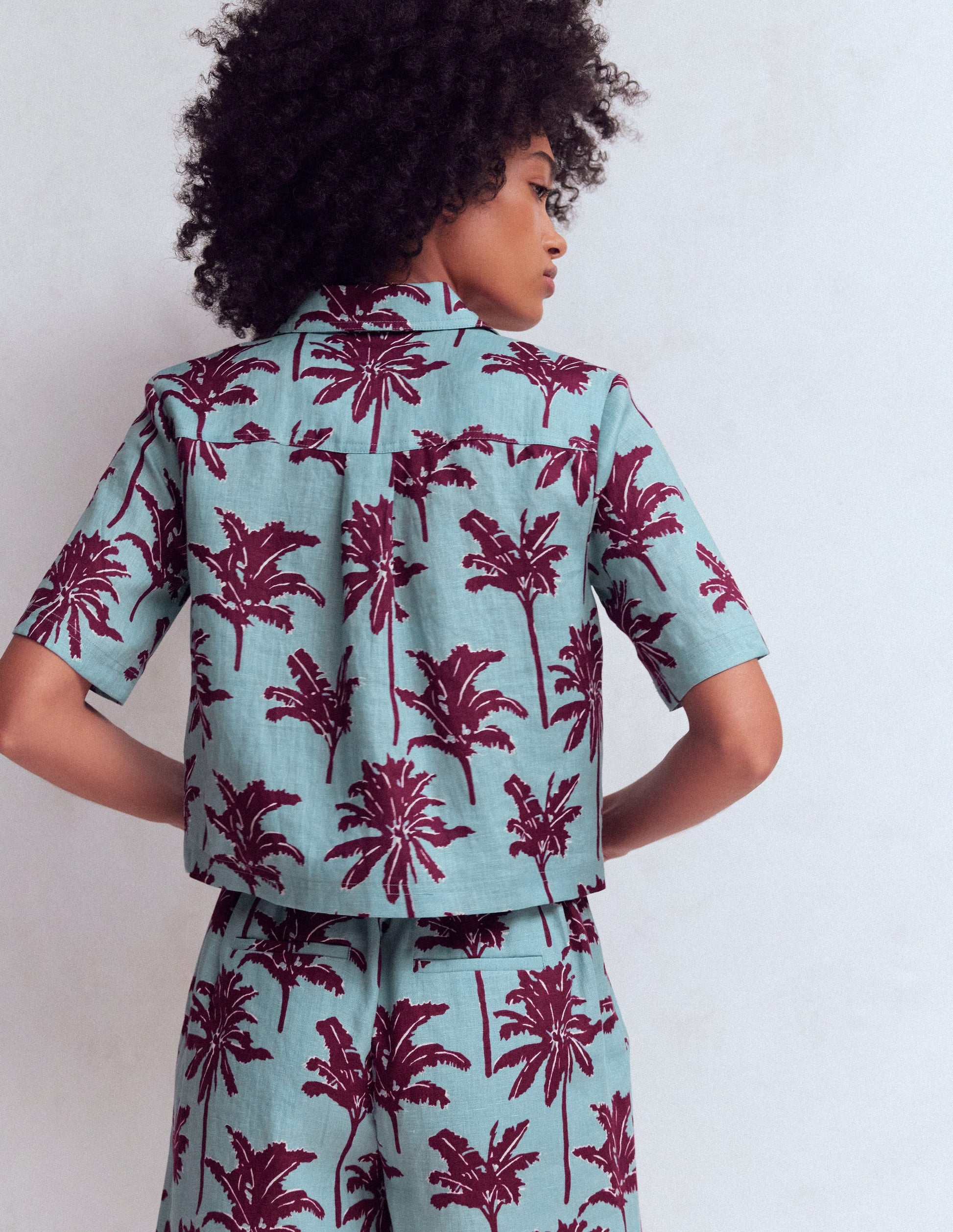 Short Sleeve Linen Shirt-Seamist Blue, Palm Paradise-3