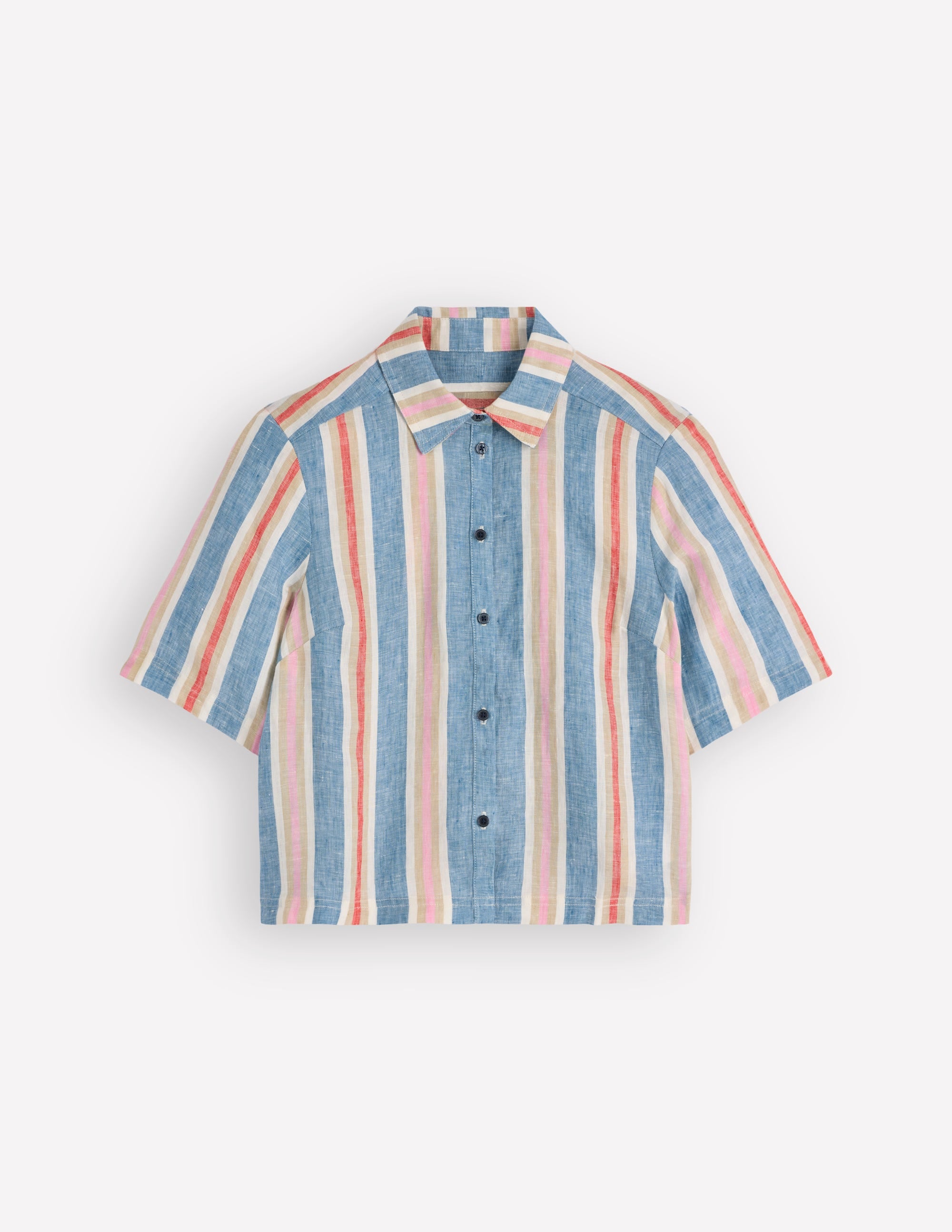 Short Sleeve Linen Shirt-Multi Stripe - Image 6