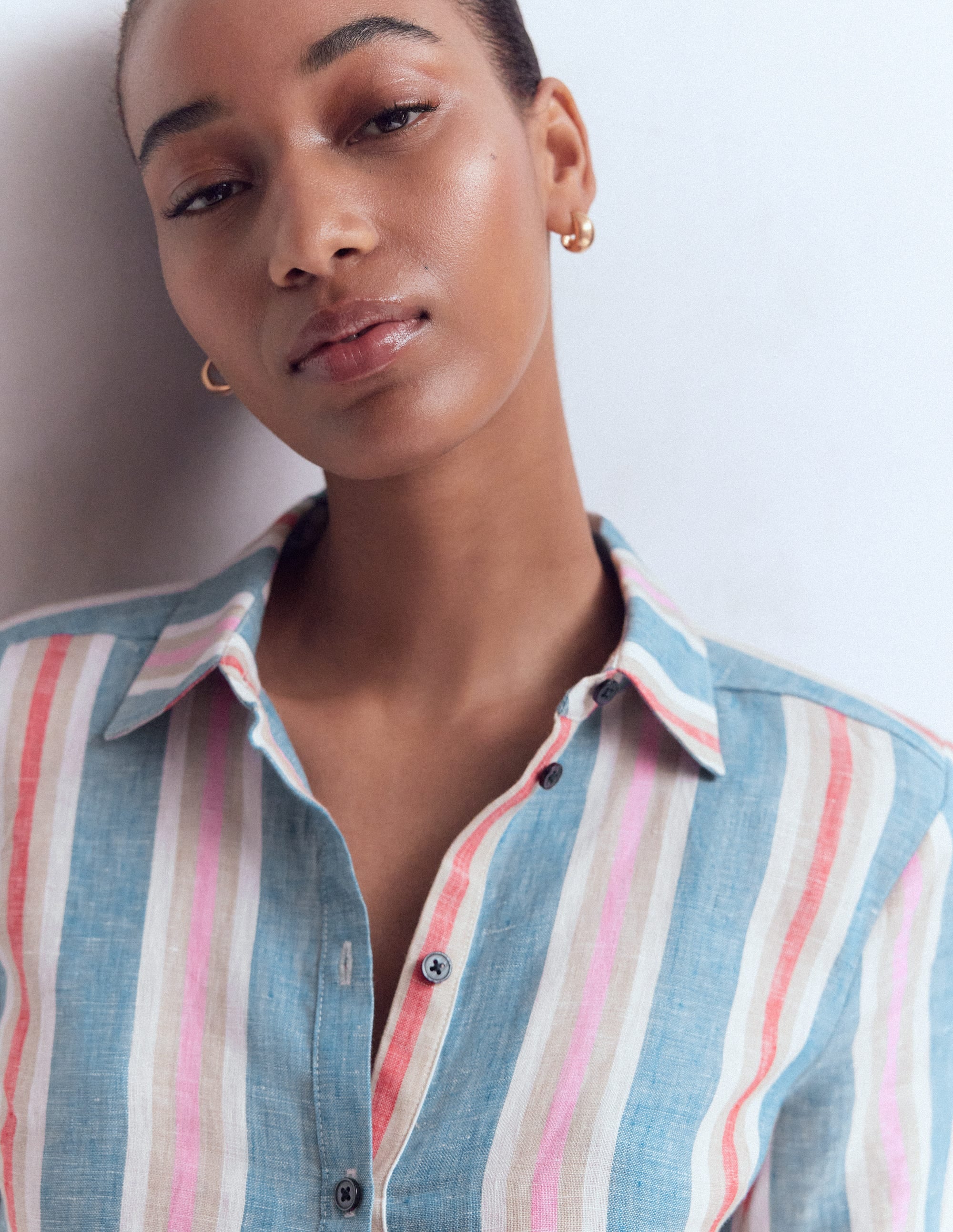 Short Sleeve Linen Shirt-Multi Stripe - Image 2