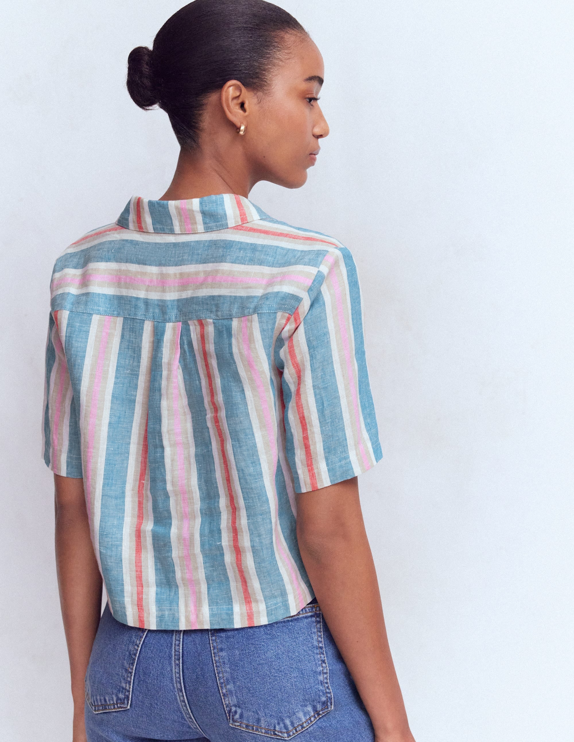 Short Sleeve Linen Shirt-Multi Stripe - Image 3