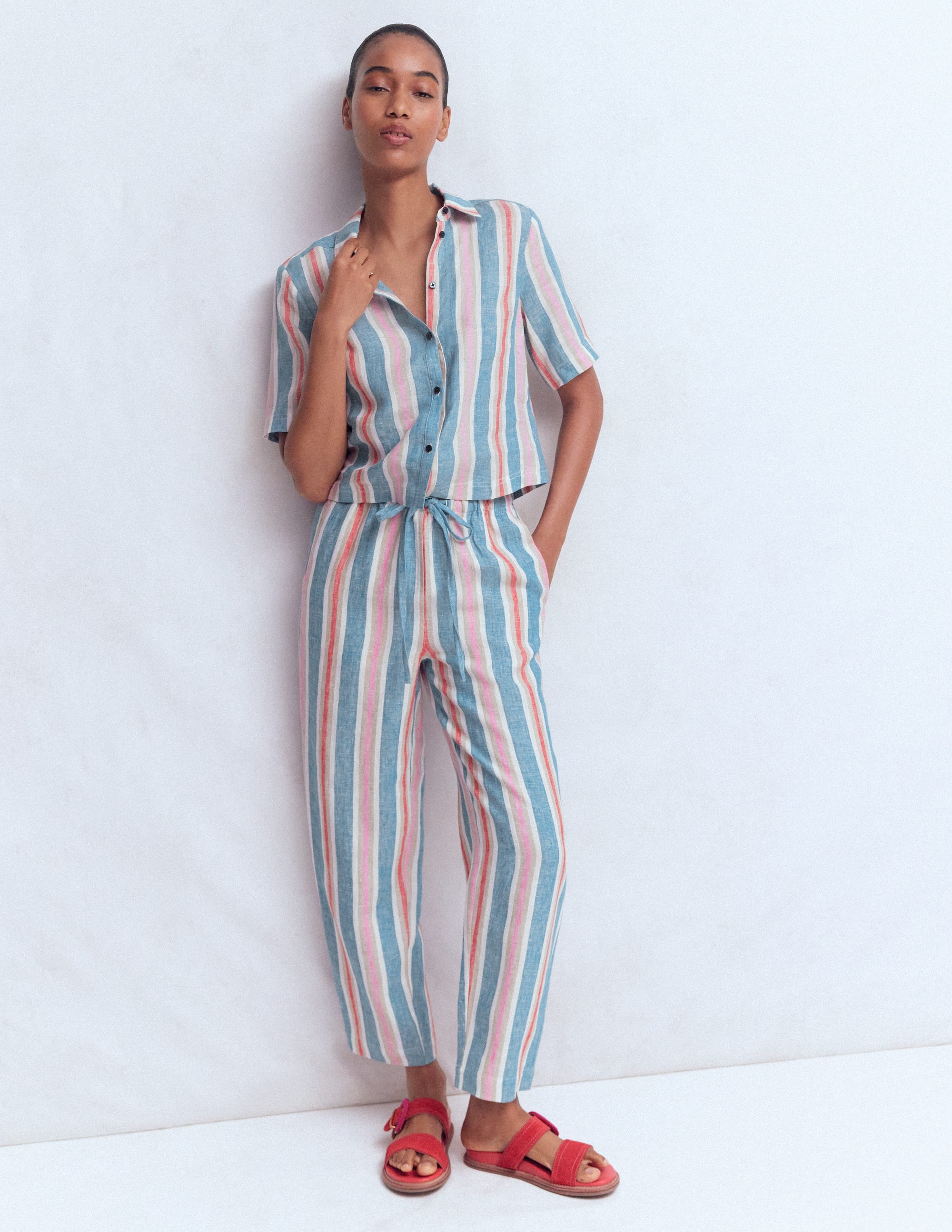 Short Sleeve Linen Shirt-Multi Stripe - Image 5