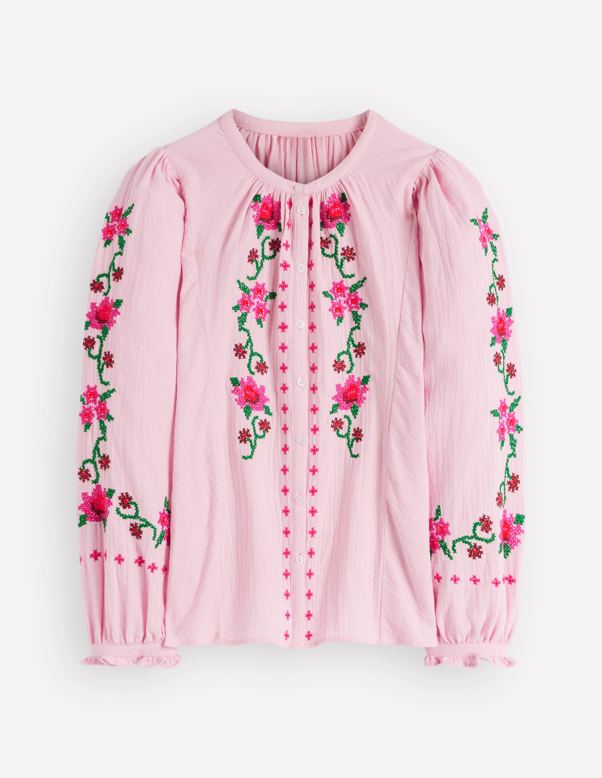 Camille Double Cloth Top - Spring Blossom Pink Embroidery | Boden USA