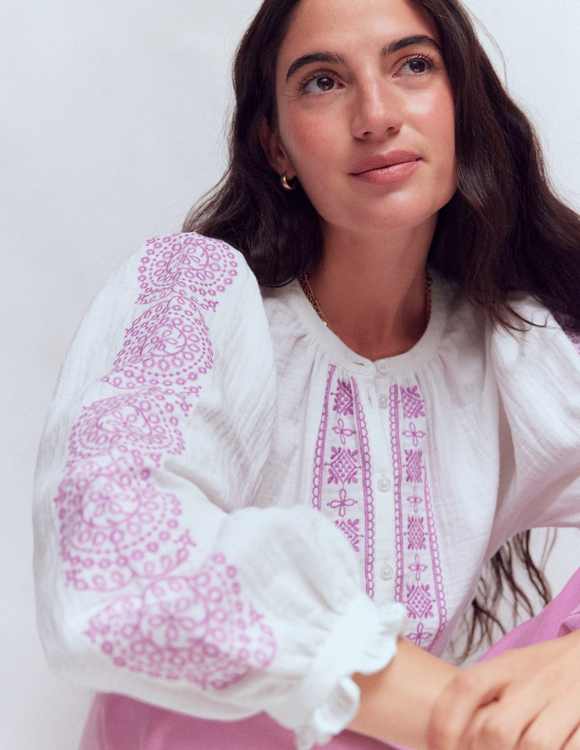 Camille Double Cloth Top - White Embroidery | Boden USA