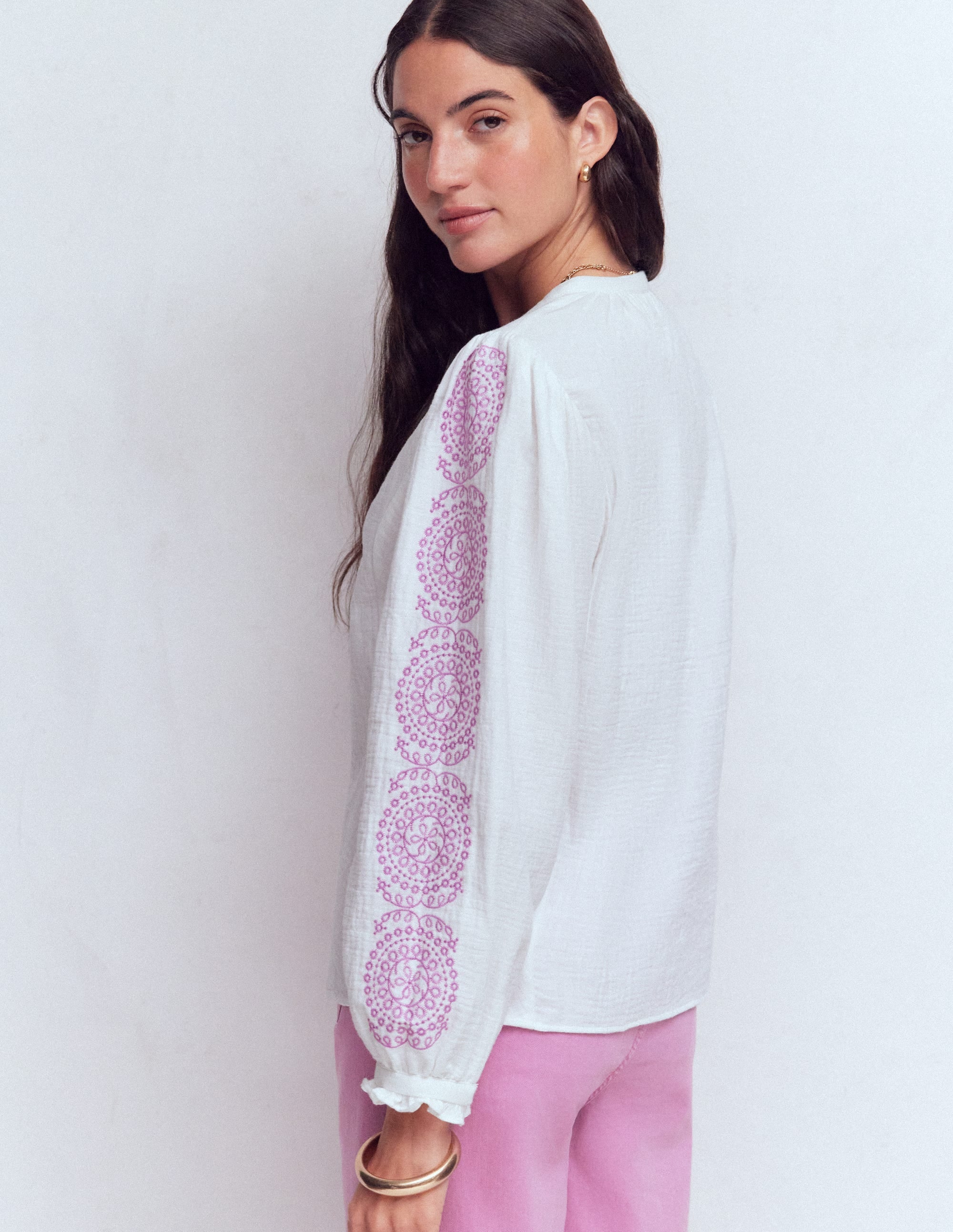 Camille Double Cloth Top - White Embroidery | Boden USA