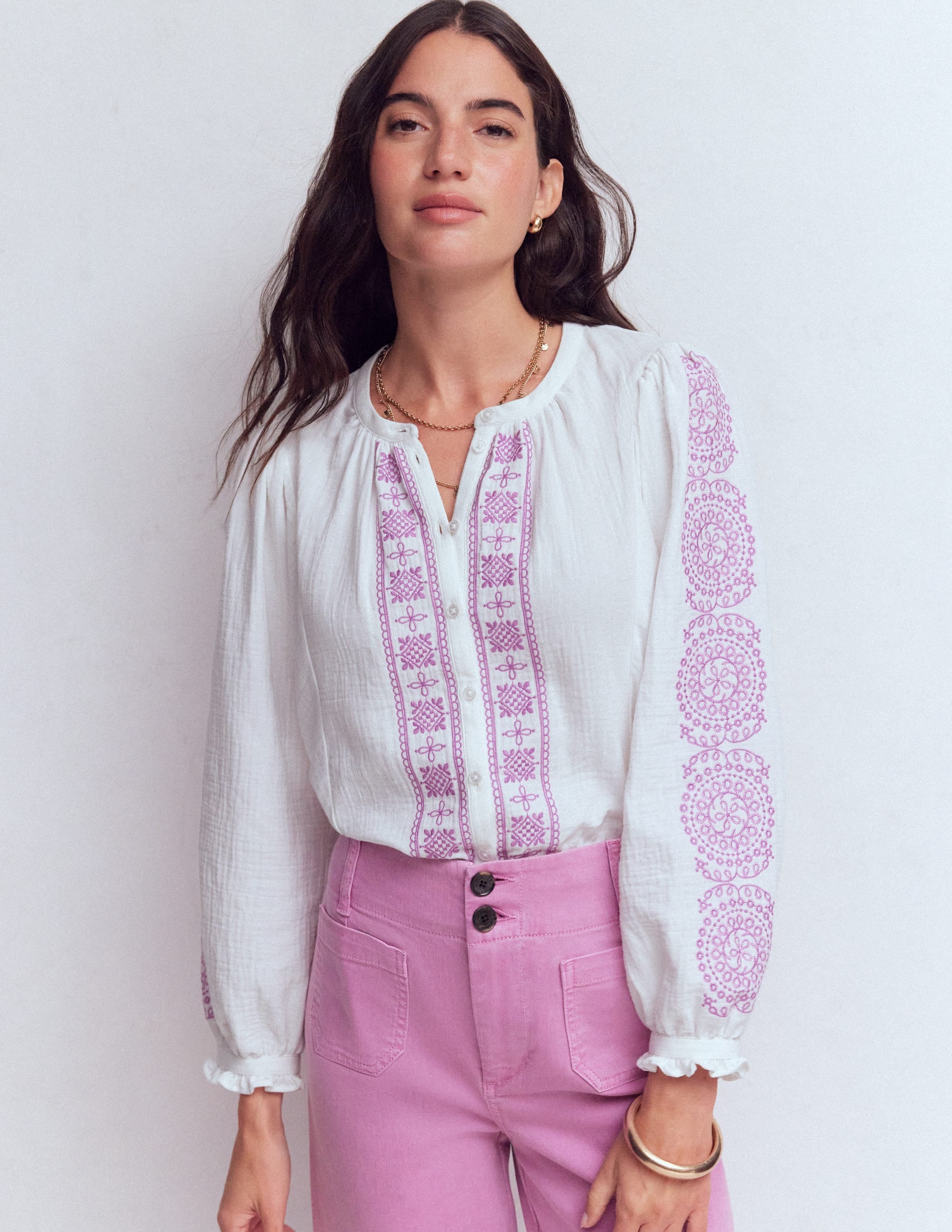 Camille Double Cloth Top - White Embroidery | Boden USA