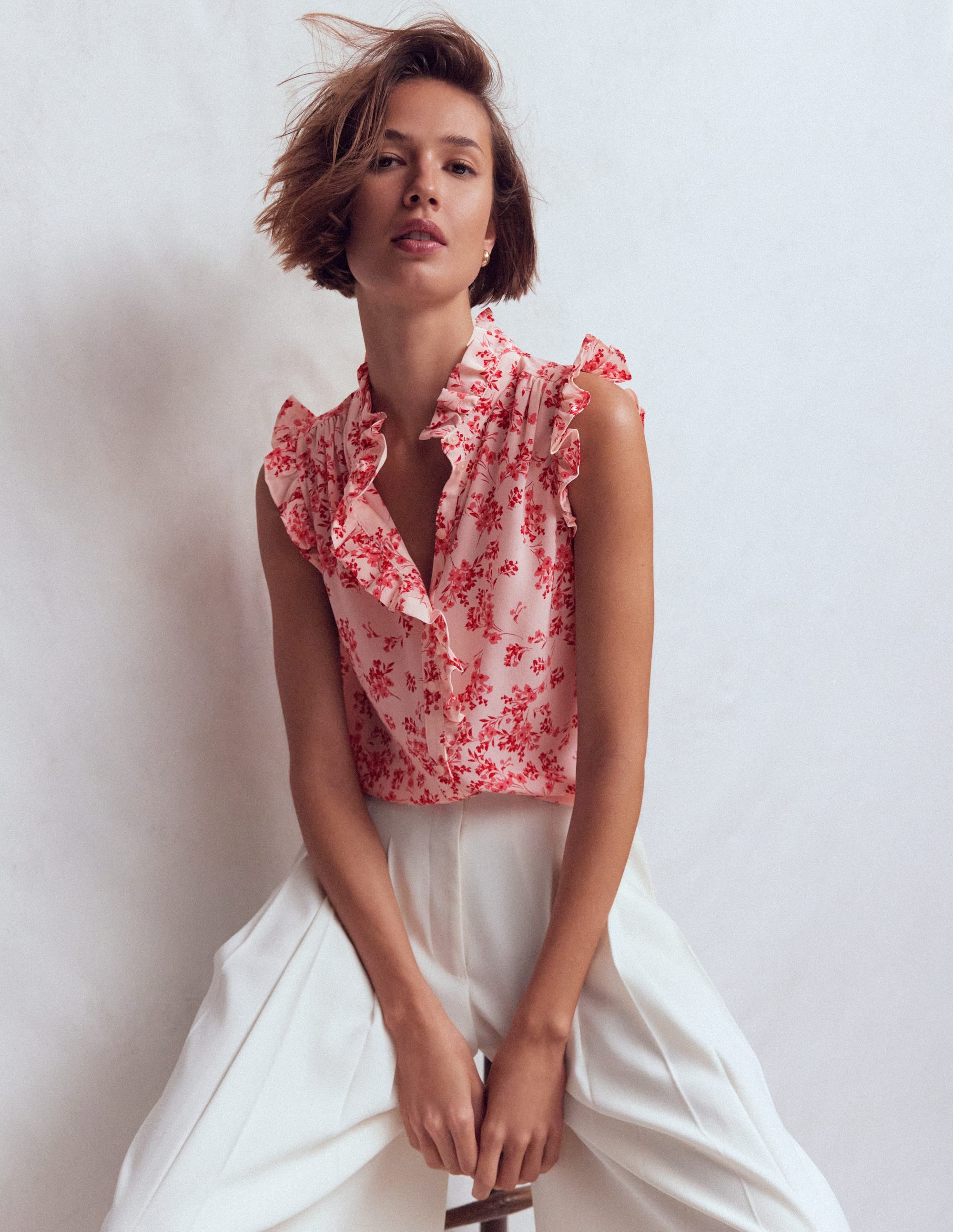 Isabel Sleeveless Silk Top-Pink, Bloom Scatter Mono | Boden USA