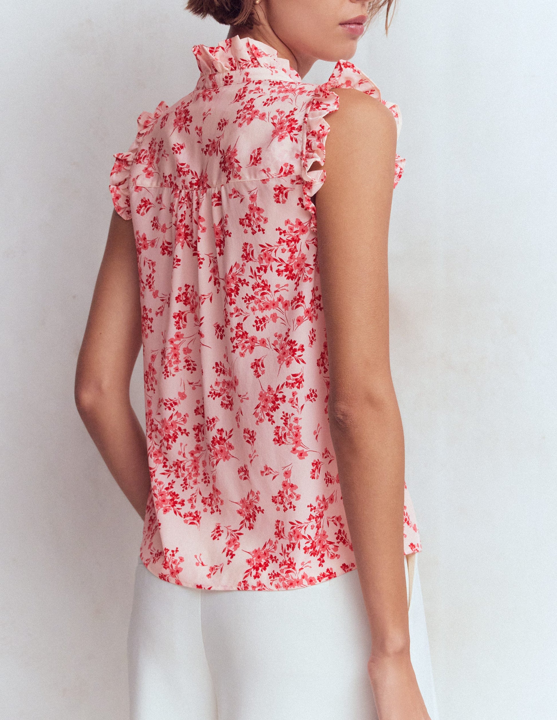 Isabel Sleeveless Silk Top-Pink, Bloom Scatter Mono-4
