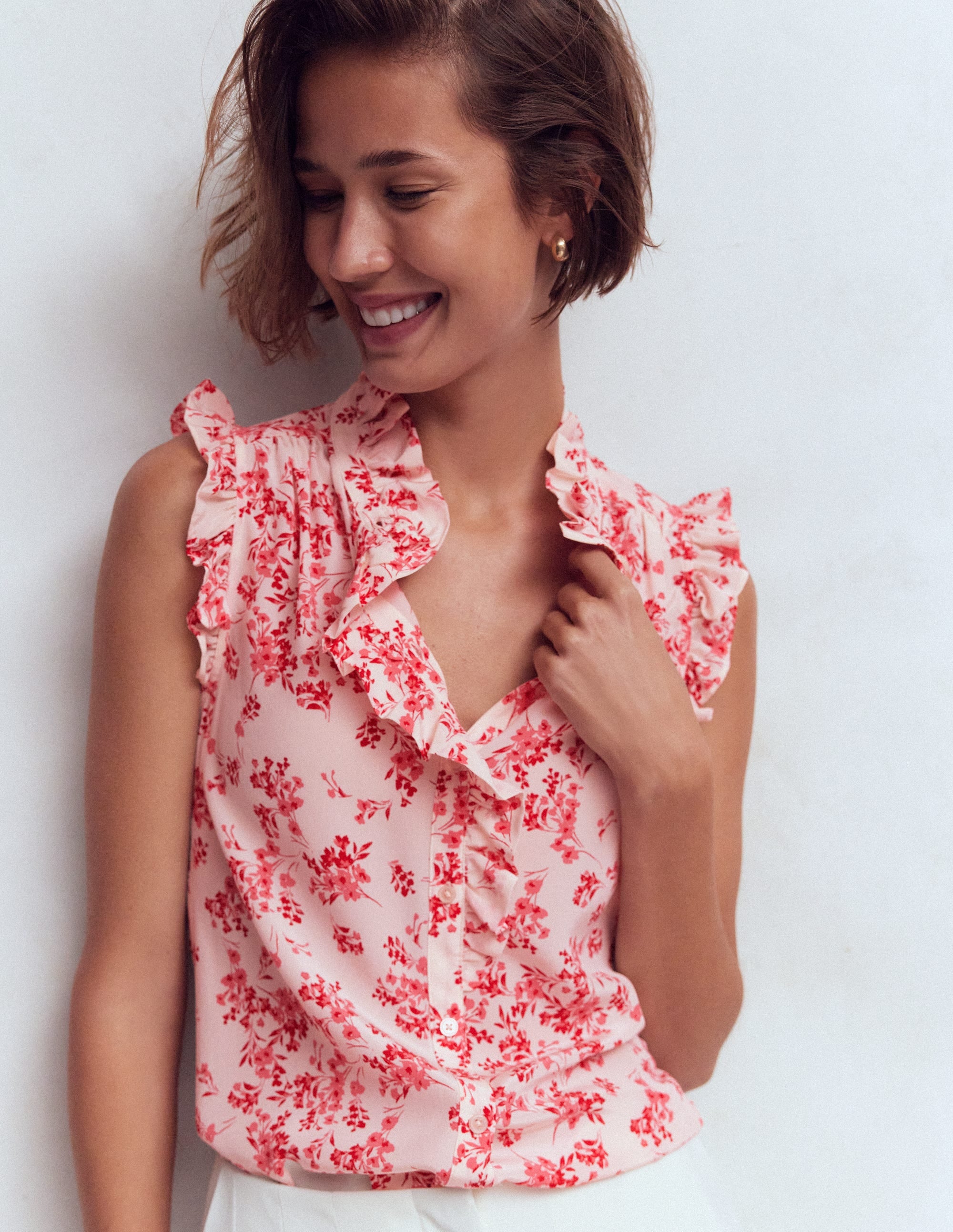 Isabel Sleeveless Silk Top - Pink, Bloom Scatter Mono | Boden USA