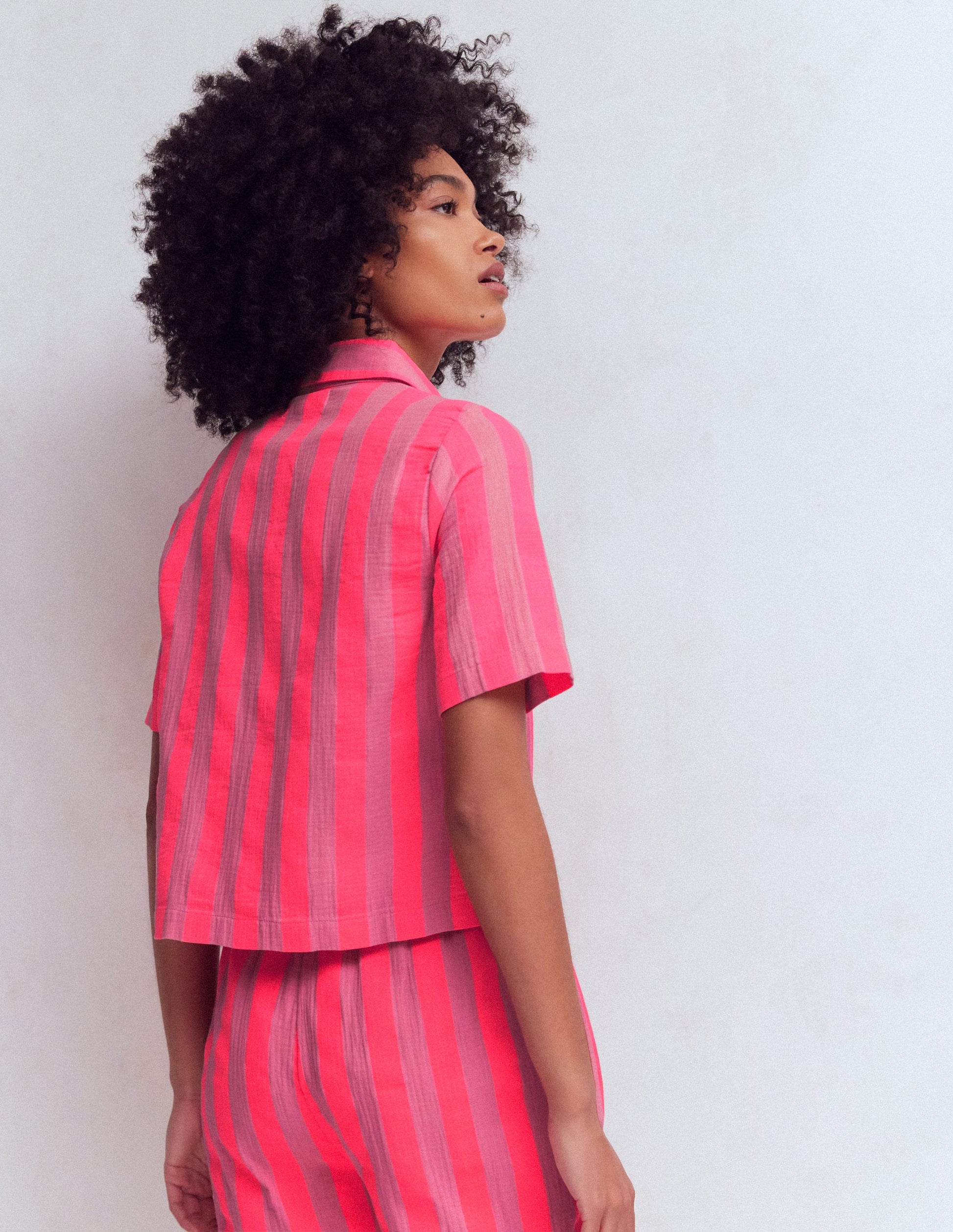 Double Cloth Shirt-Pink, Neon Coral Mid Stripe-3