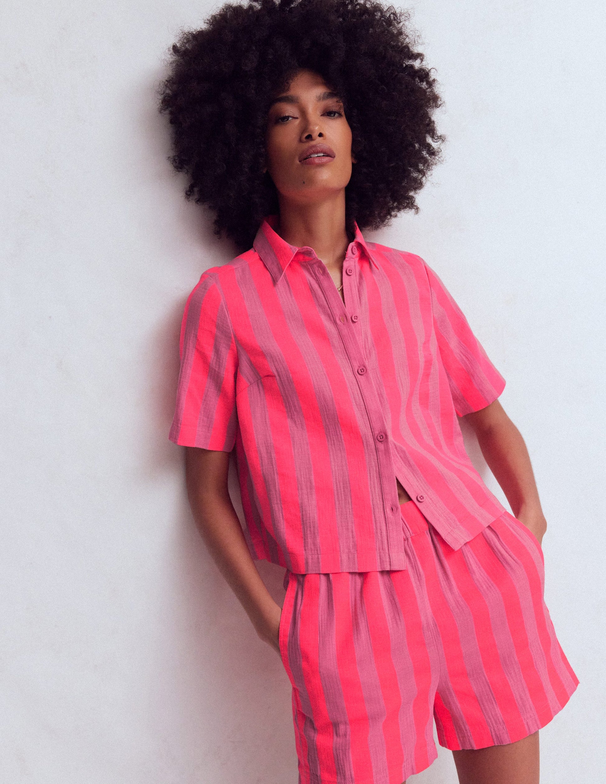 Double Cloth Shirt-Pink, Neon Coral Mid Stripe-4