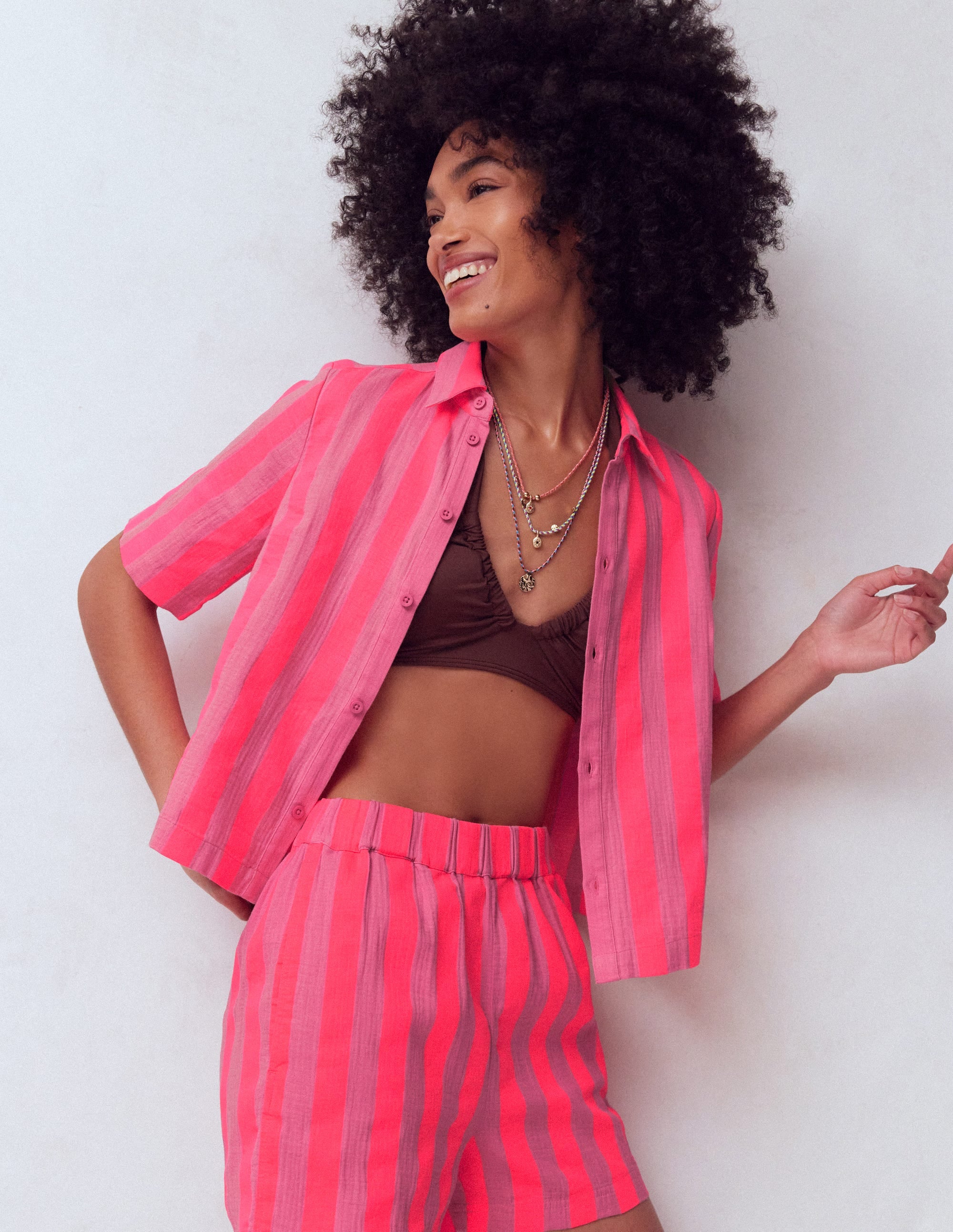 Double Cloth Shirt-Pink, Neon Coral Mid Stripe - Image 5