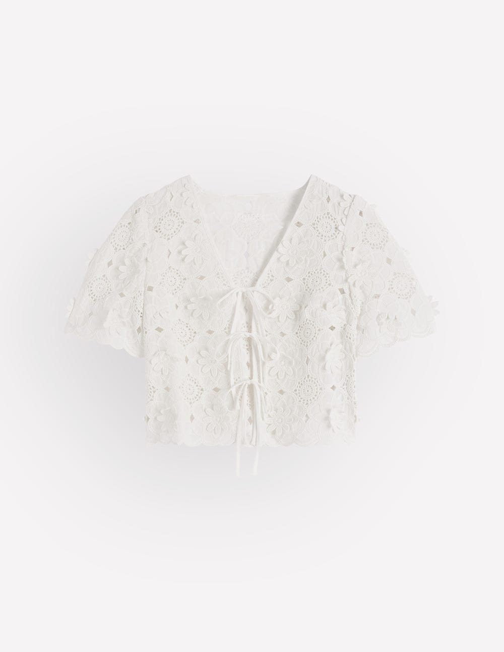 Tie Front Lace Top-White - Image 8