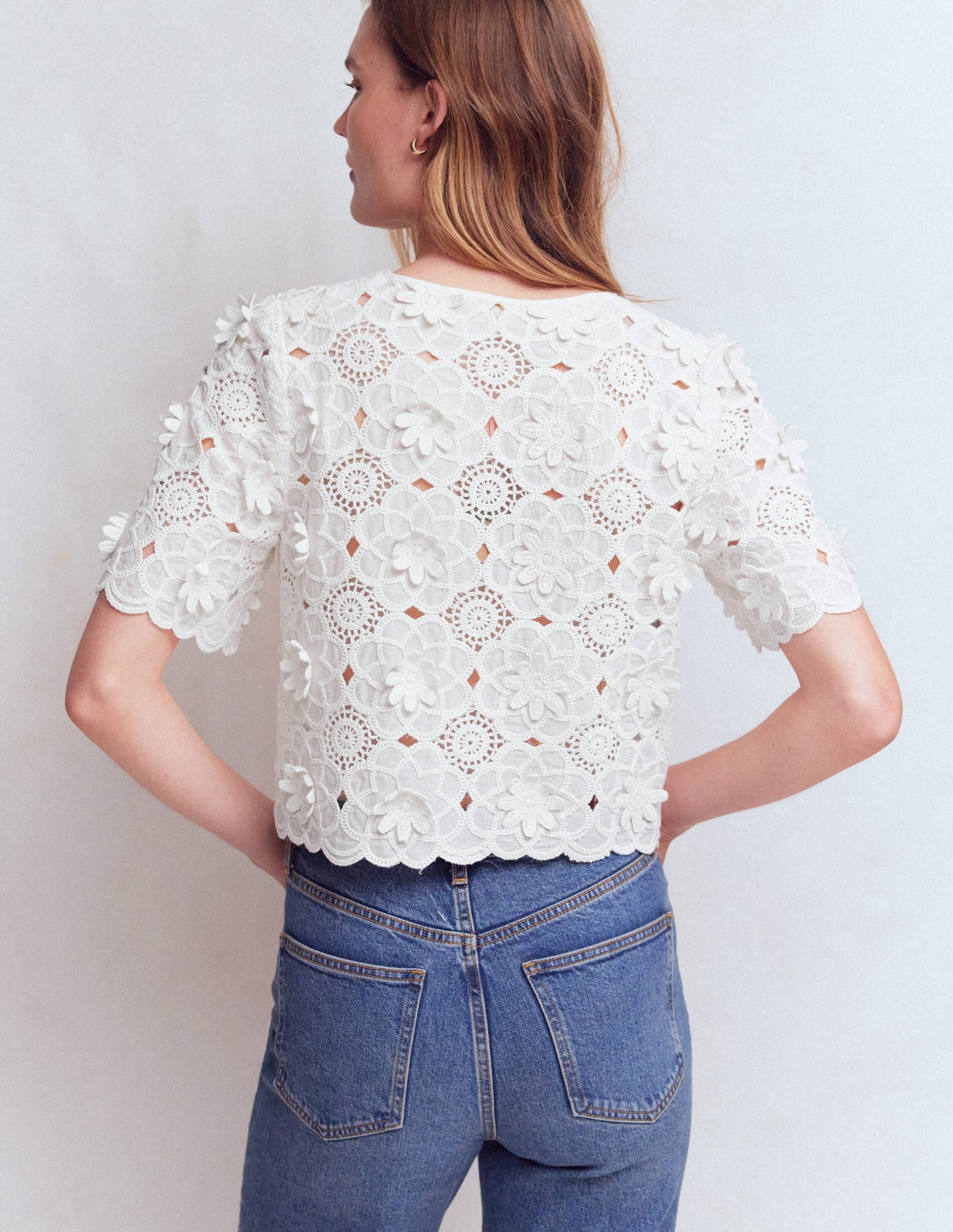 Tie Front Lace Top-White - Image 3