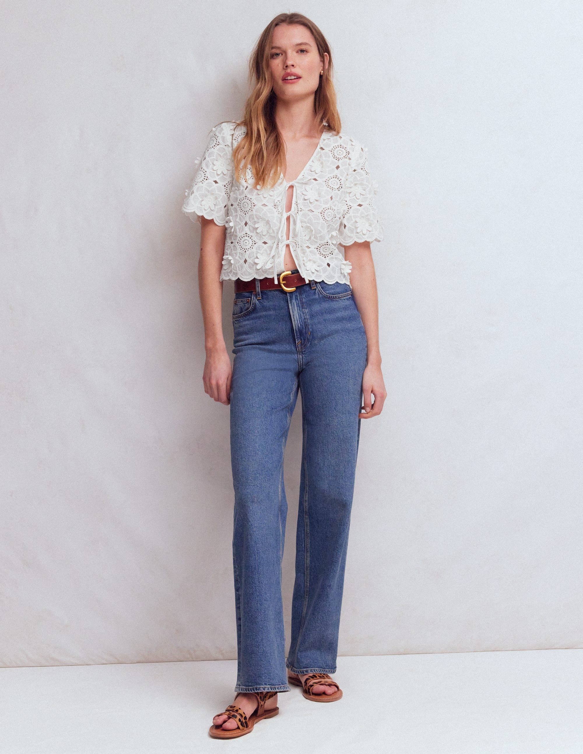 Tie Front Lace Top-White - Image 4