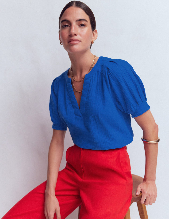 Rae Double Cloth Top-Bright Cobalt