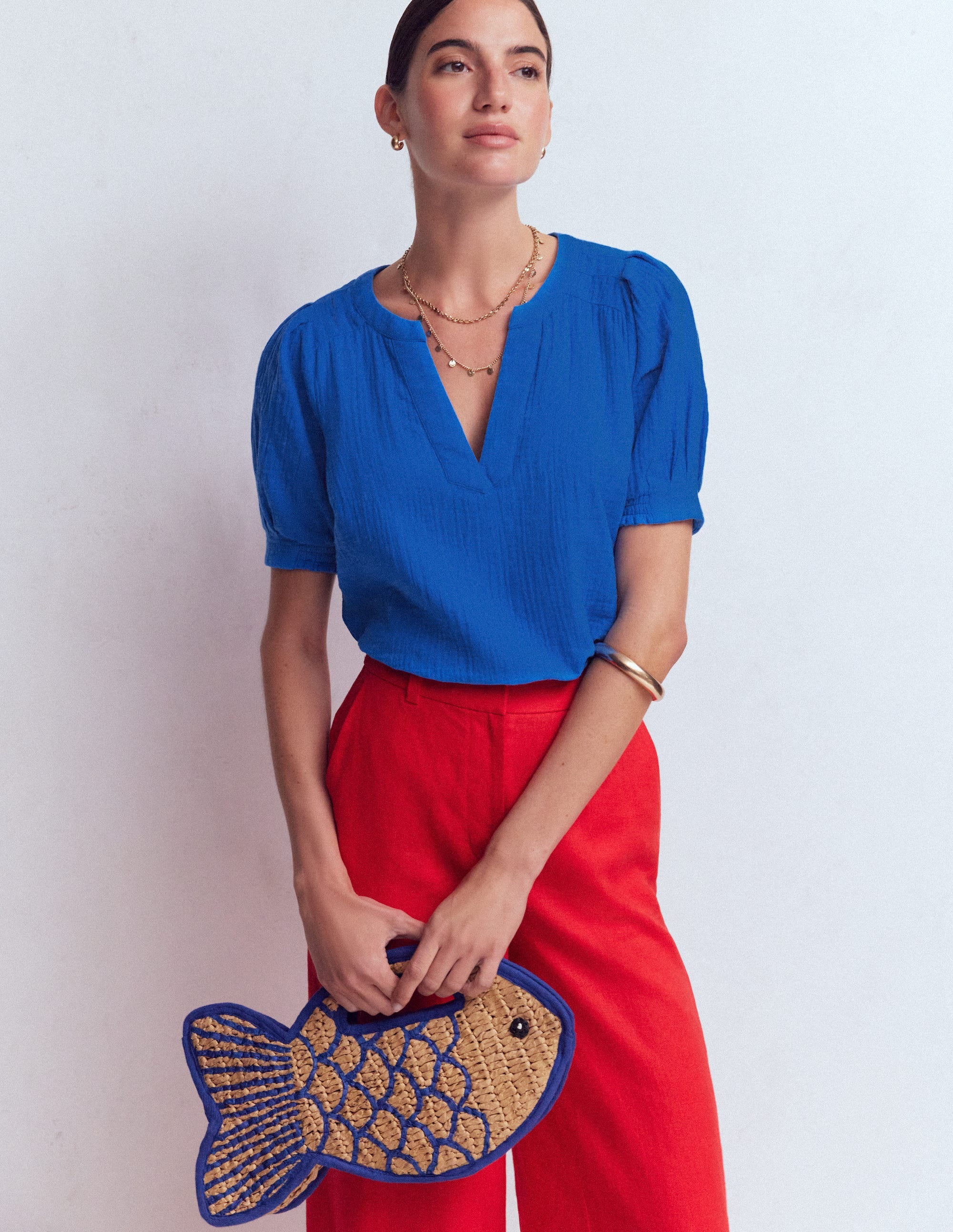 Rae Double Cloth Top-Bright Cobalt - Image 5