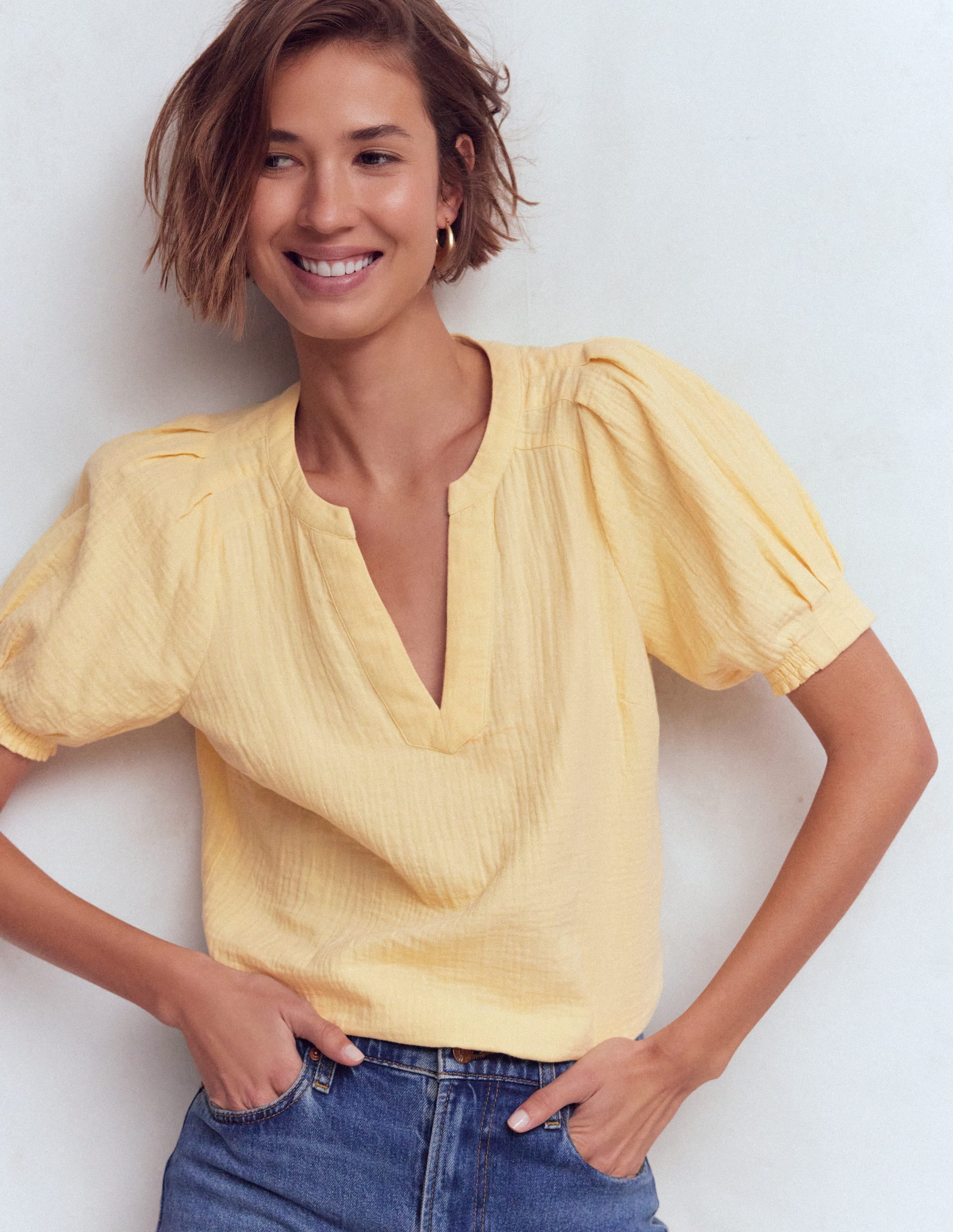 Rae Double Cloth Top-Sunlight Yellow - Image 1