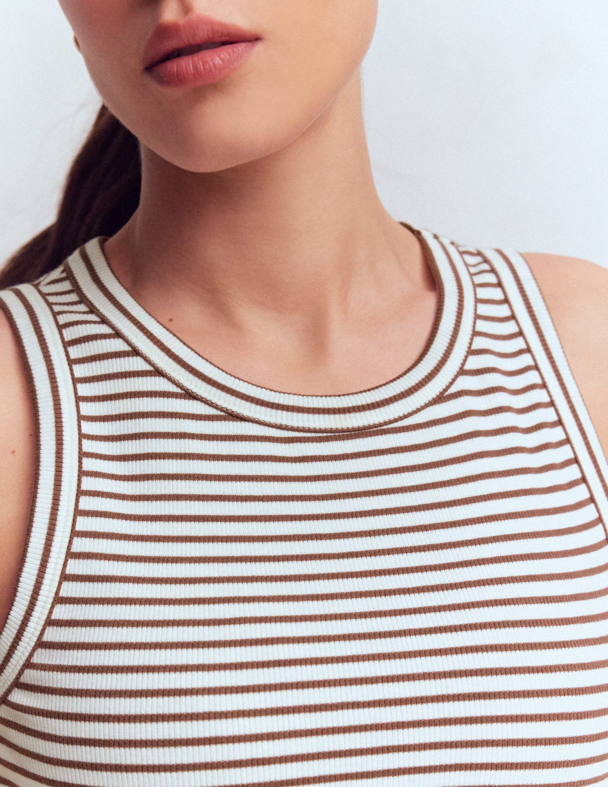 Ribbed Racer Vest-Ivory & Brown Stripe-2